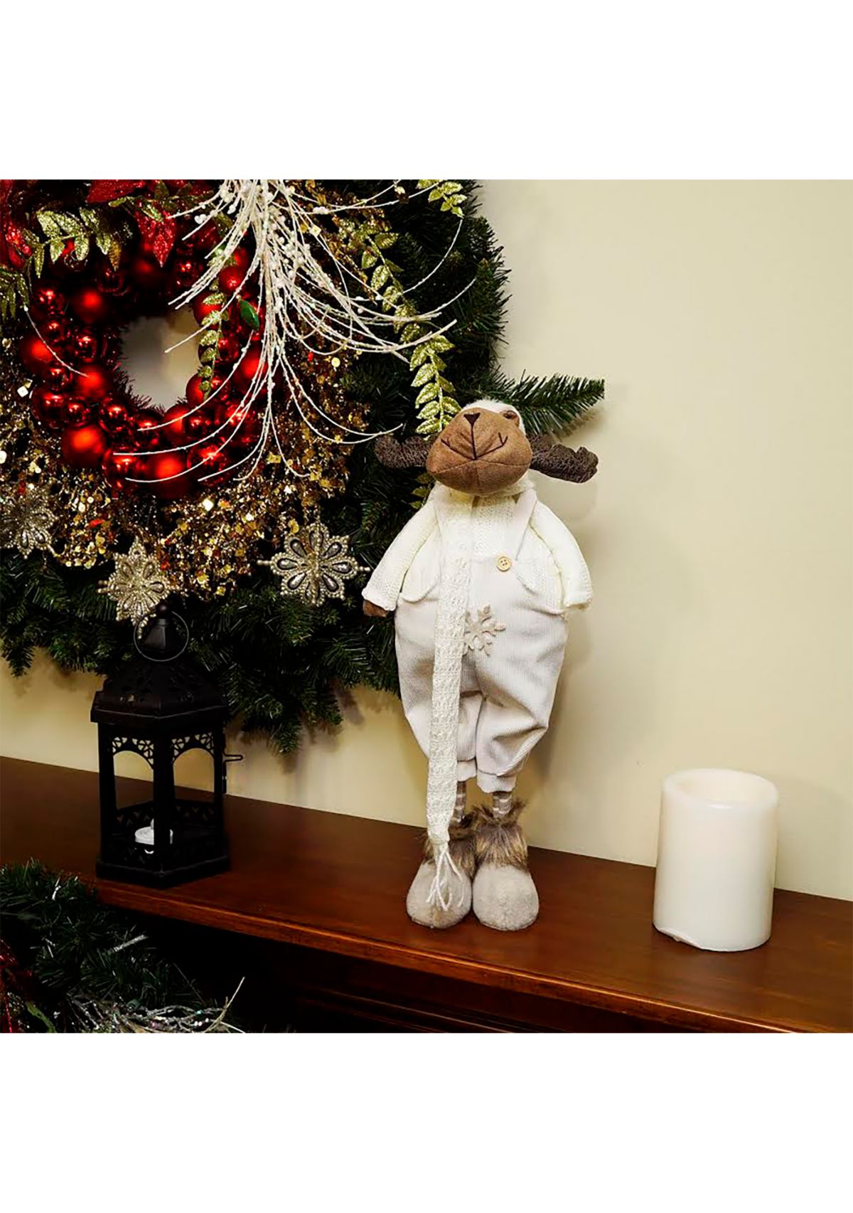 26" White and Brown Standing Boy Moose Christmas Tabletop Figure