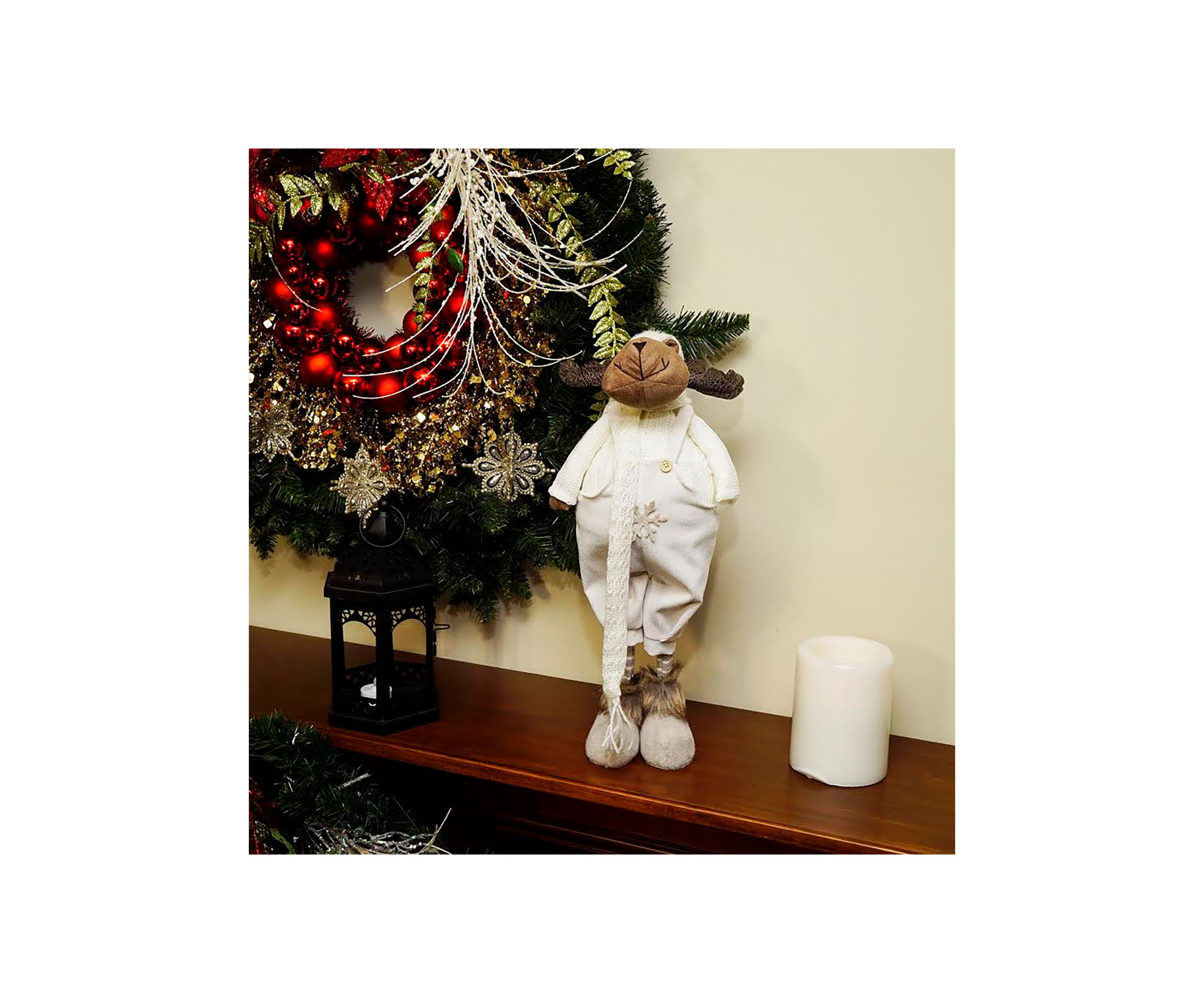 26" White and Brown Standing Boy Moose Christmas Tabletop Figure