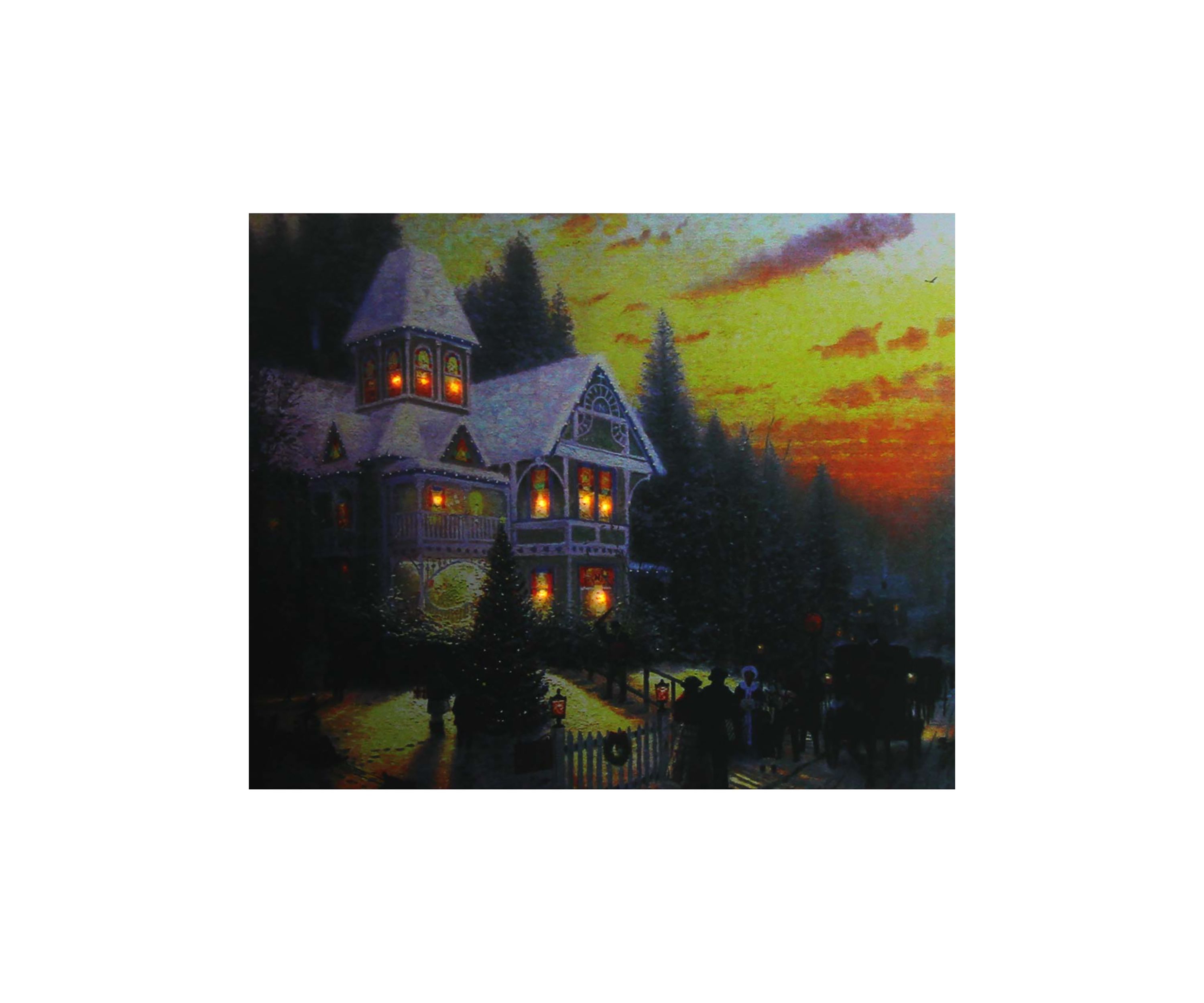 LED Lighted Victorian Christmas at Sunset Canvas Wall Art 15.75Inch x 19.5Inch