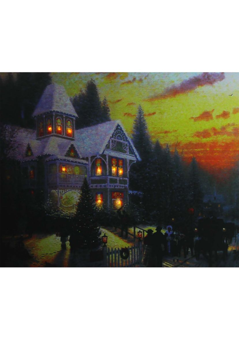 LED Lighted Victorian Christmas at Sunset Canvas Wall Art 15.75Inch x 19.5Inch