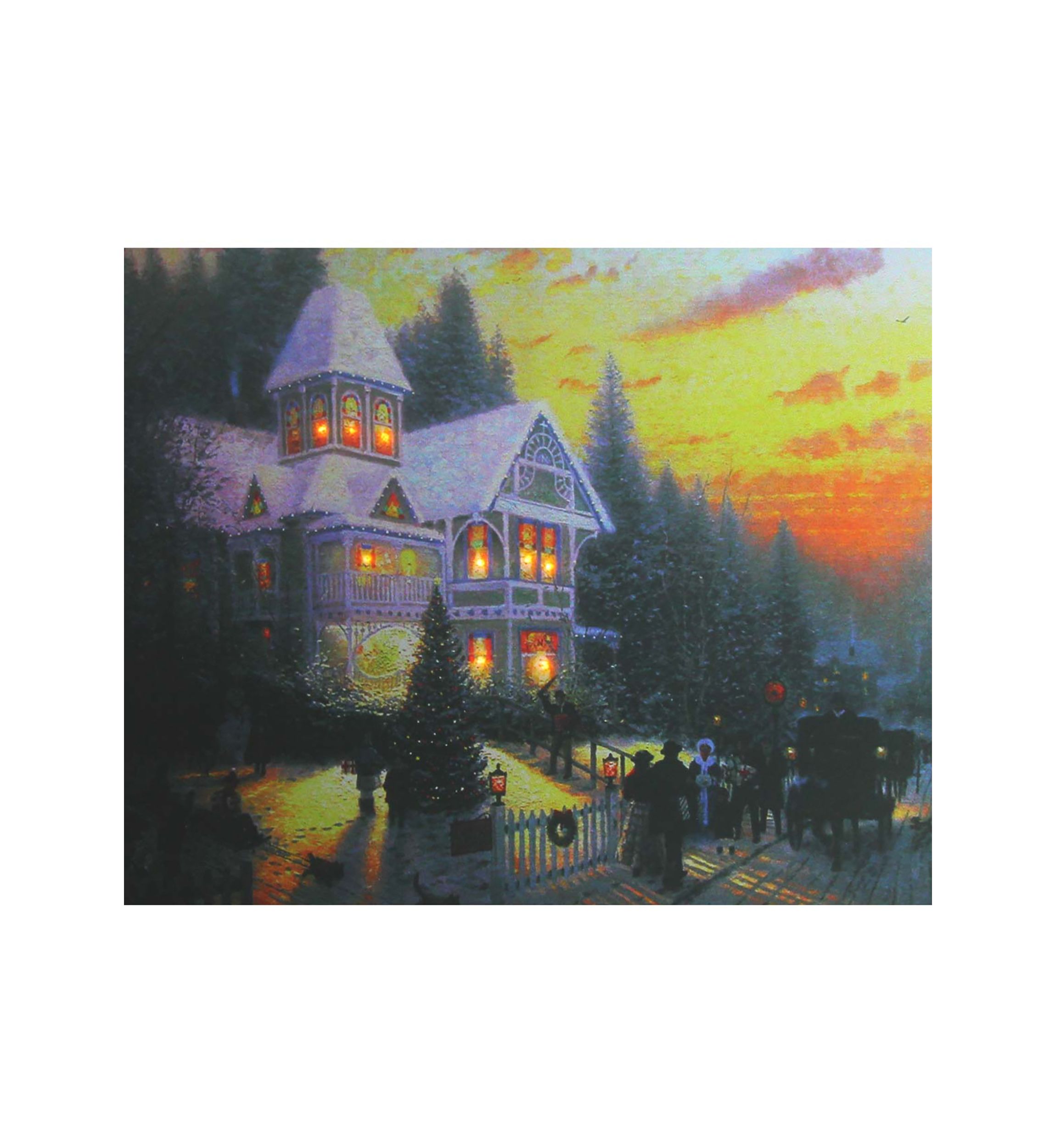 LED Lighted Victorian Christmas at Sunset Canvas Wall Art 15.75Inch x 19.5Inch