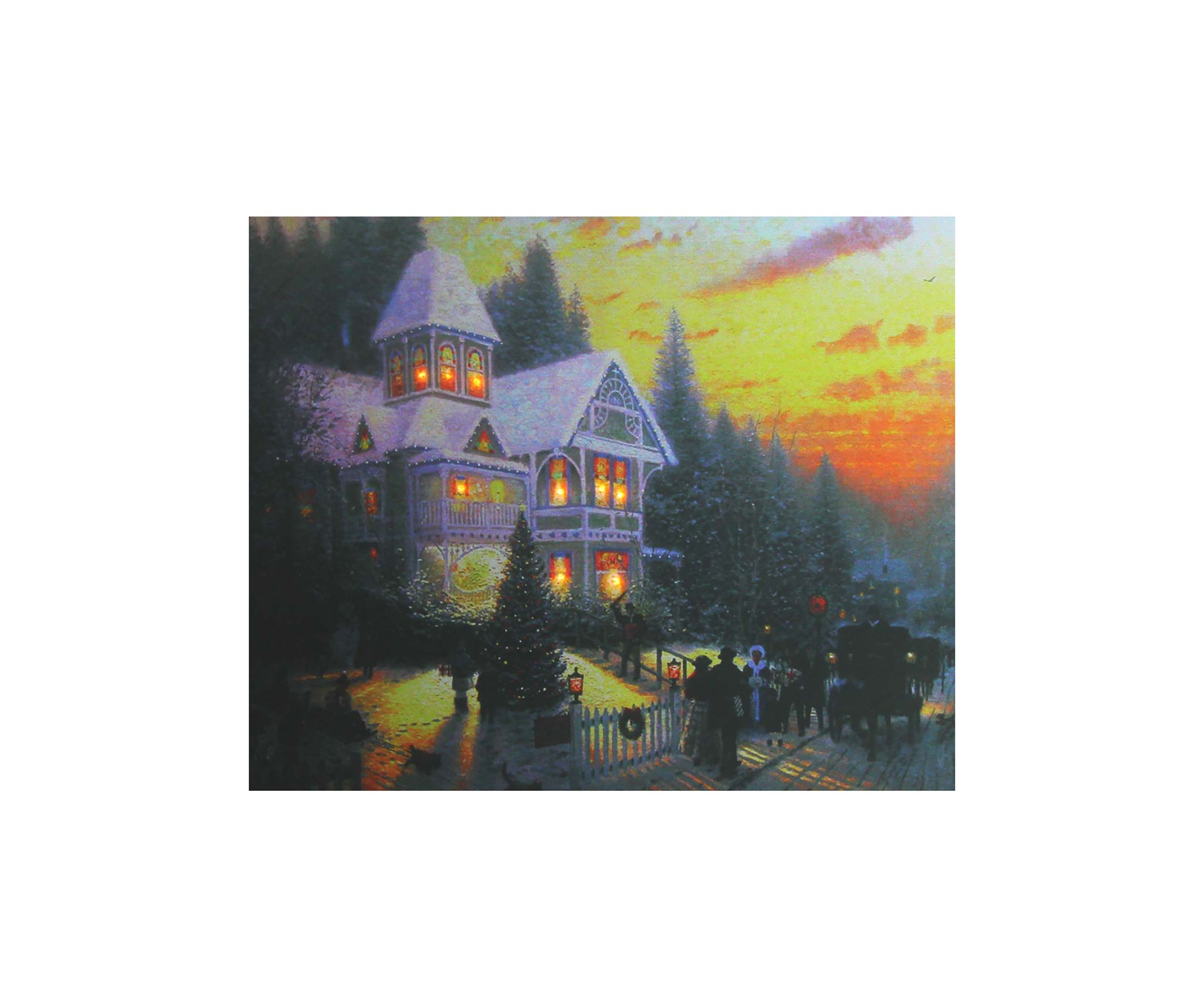 LED Lighted Victorian Christmas at Sunset Canvas Wall Art 15.75Inch x 19.5Inch