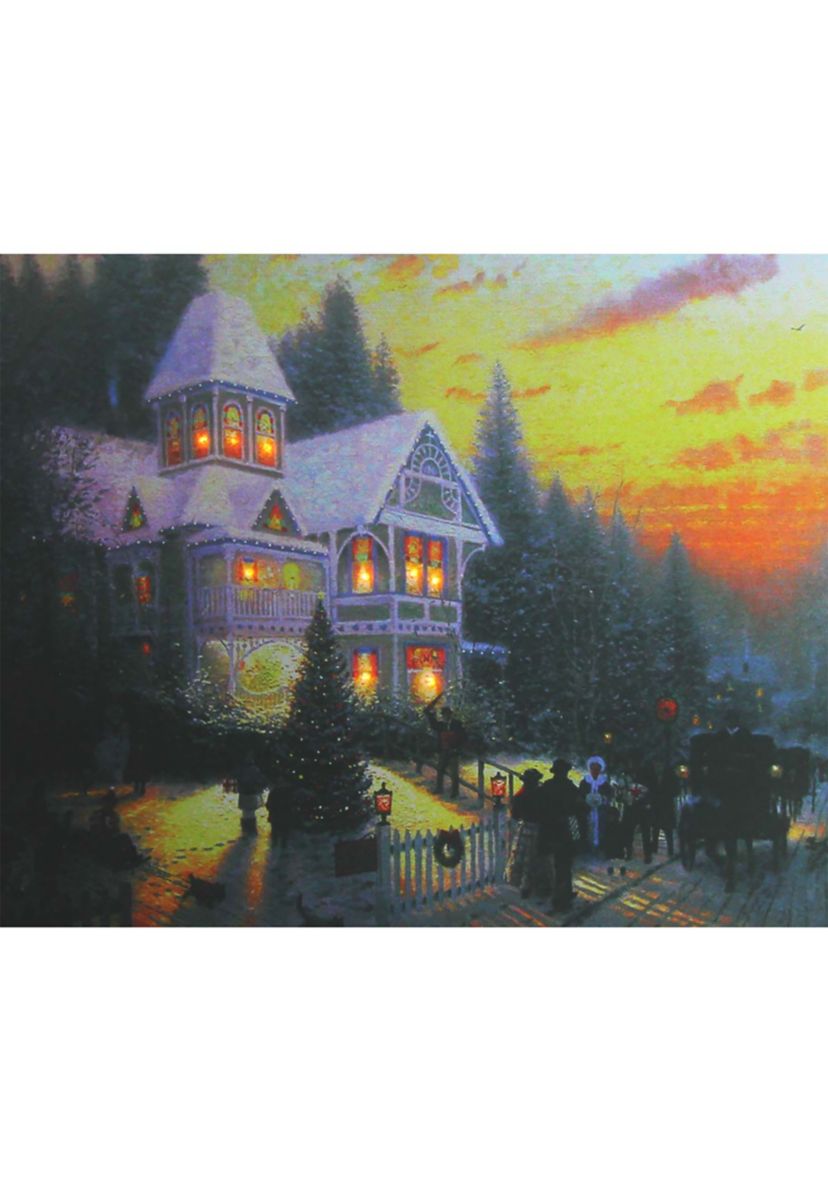 LED Lighted Victorian Christmas at Sunset Canvas Wall Art 15.75Inch x 19.5Inch