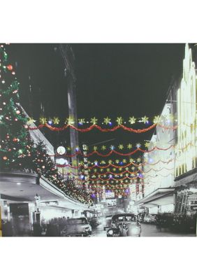 LED Lighted Christmas on Main Street in Pittsburgh Canvas Wall Art 19.75Inch x 19.75Inch