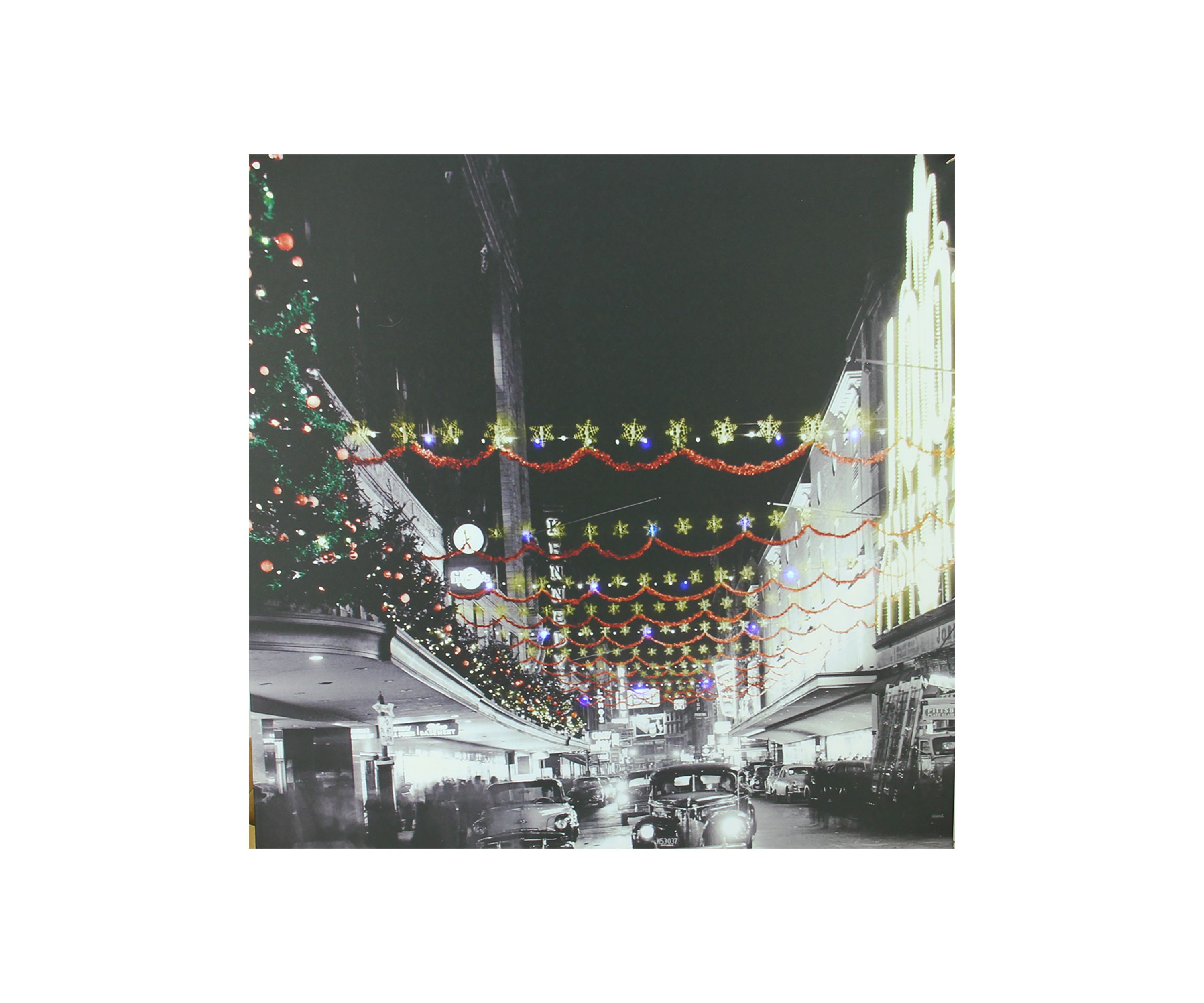 LED Lighted Christmas on Main Street in Pittsburgh Canvas Wall Art 19.75Inch x 19.75Inch