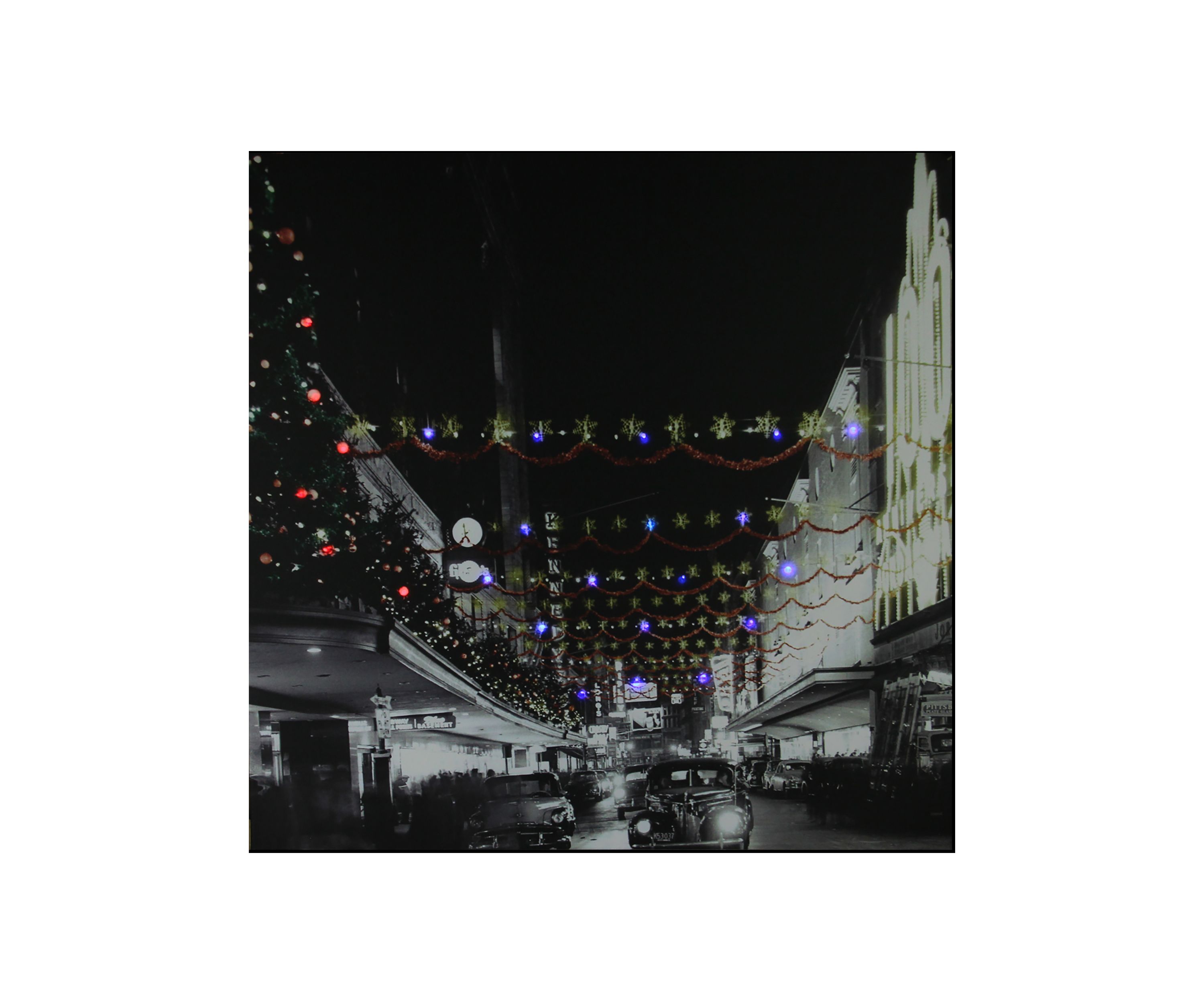 LED Lighted Christmas on Main Street in Pittsburgh Canvas Wall Art 19.75Inch x 19.75Inch
