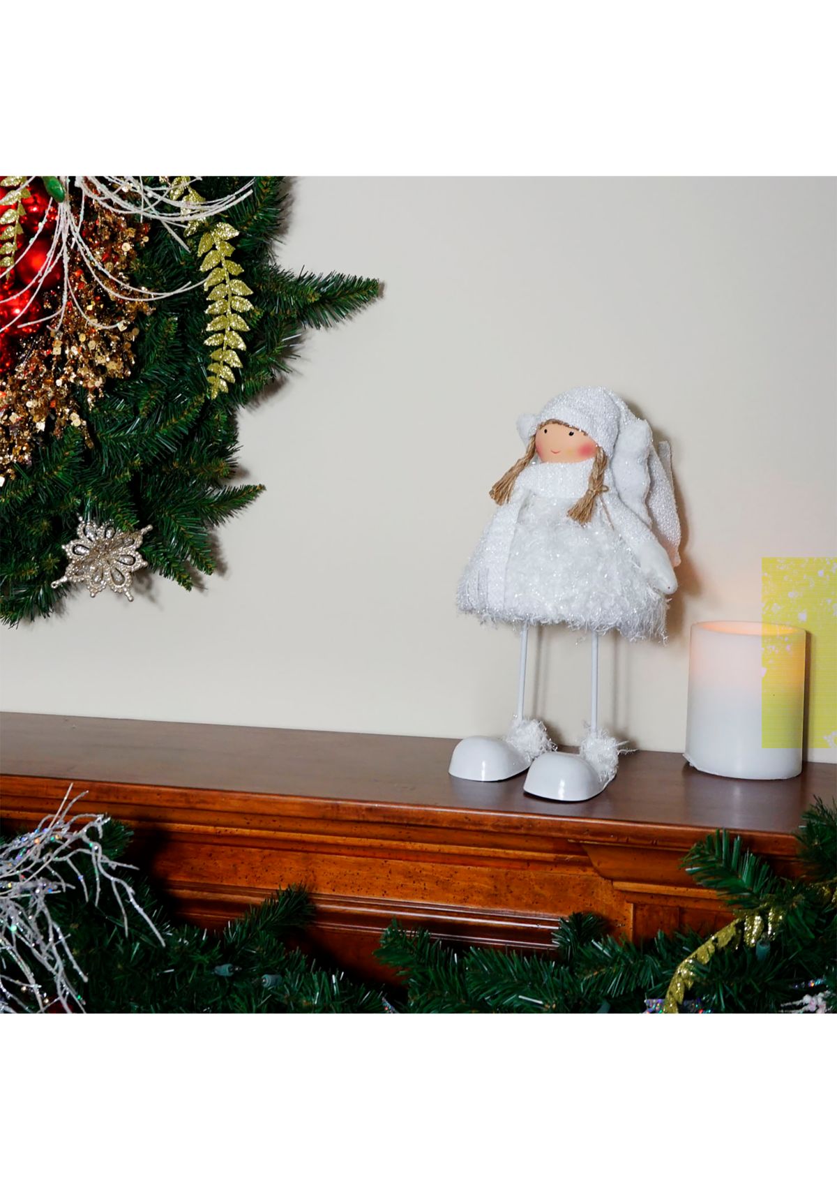 24Inch Snowy Woodlands Plush White Angel Bobble Girl Christmas Figure