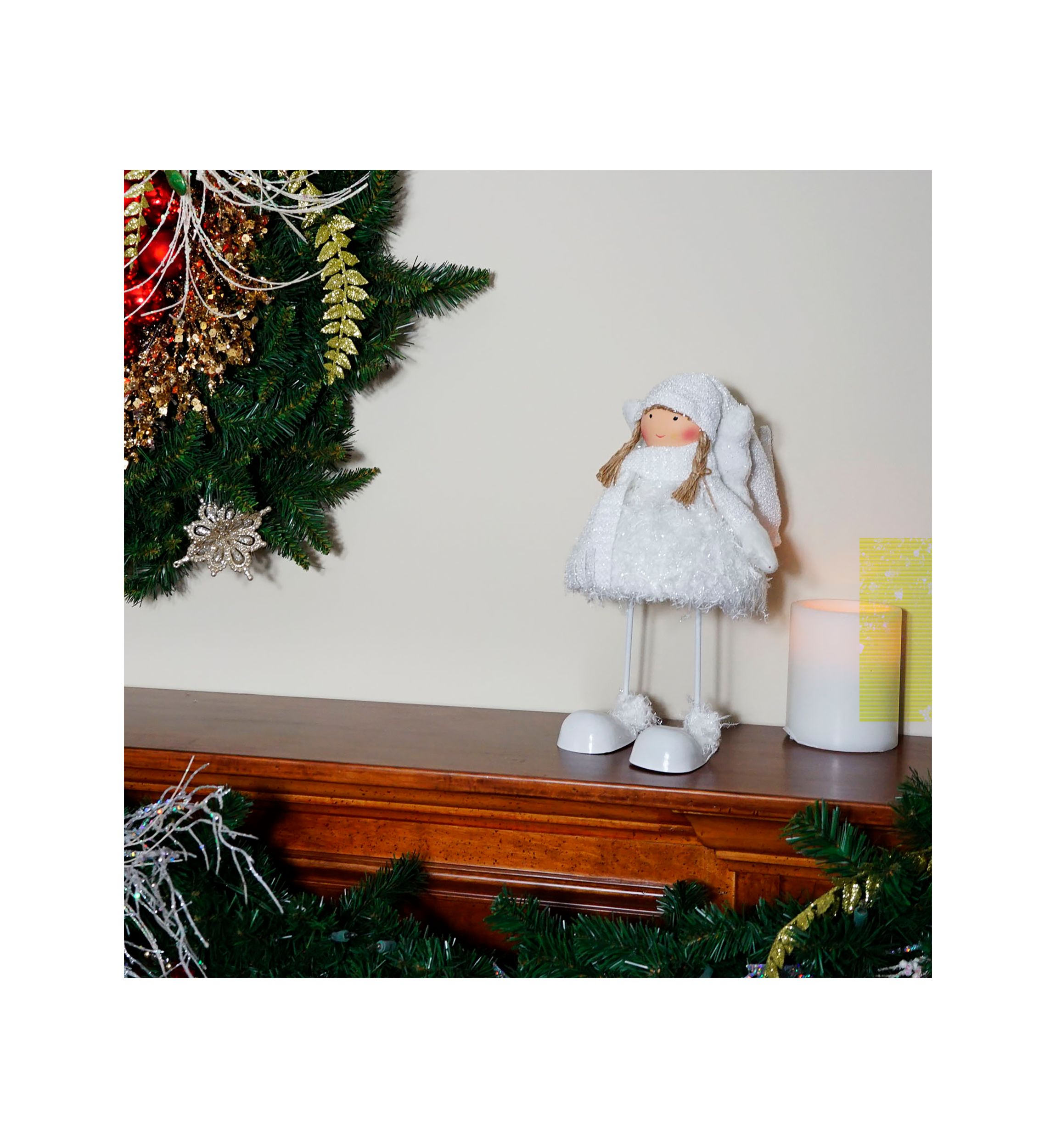 24Inch Snowy Woodlands Plush White Angel Bobble Girl Christmas Figure