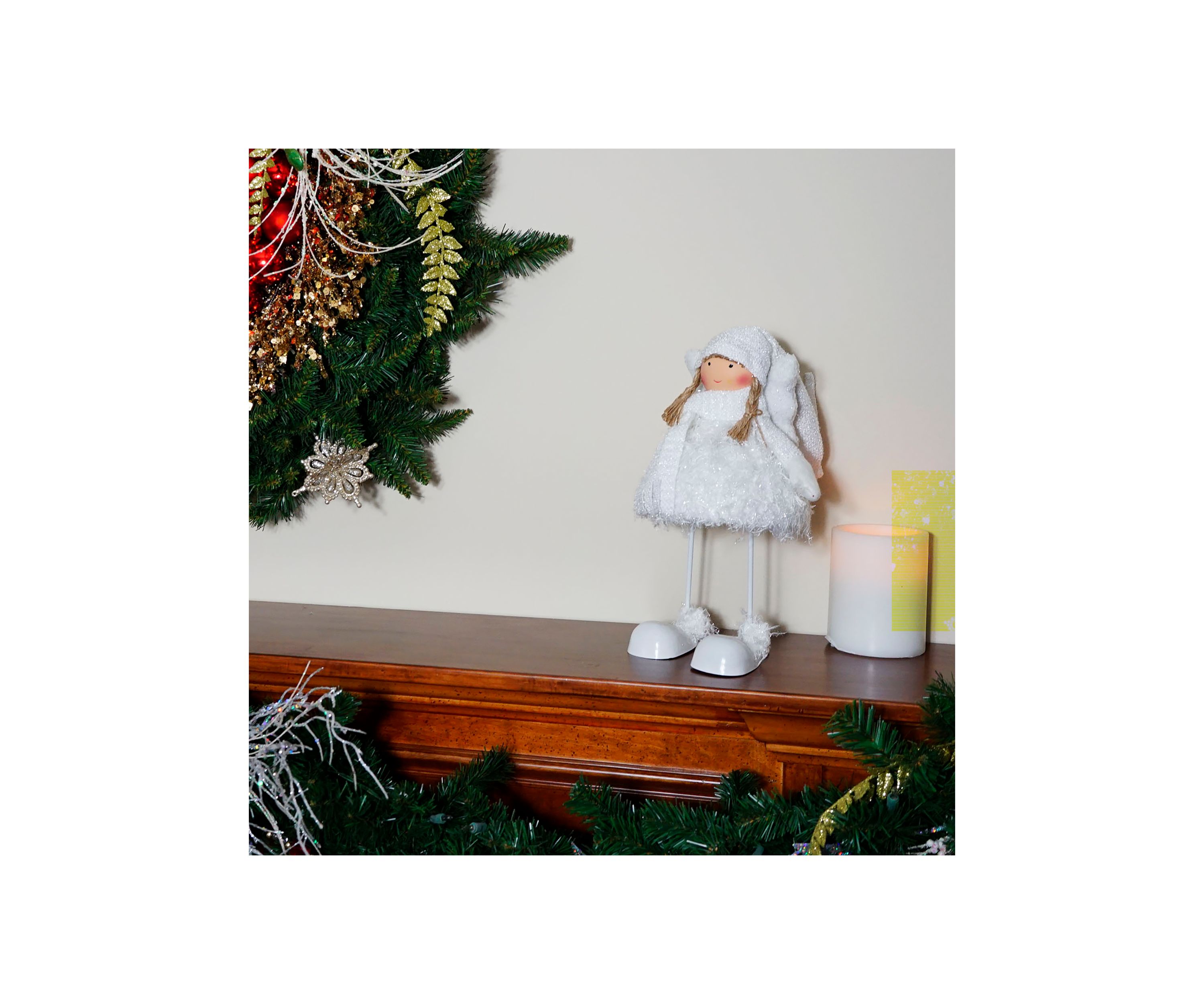 24Inch Snowy Woodlands Plush White Angel Bobble Girl Christmas Figure