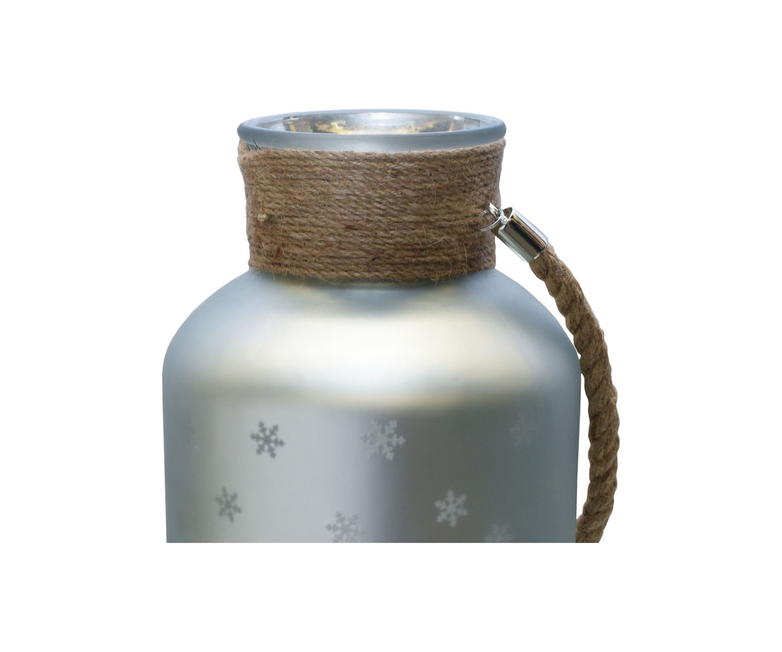 12 Inch Silver Matte Christmas Trees and Snowflakes Pillar Candle Holder with Handle