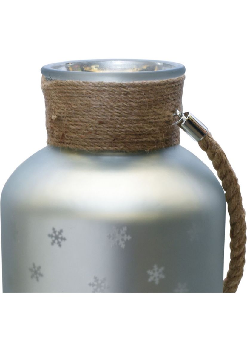 12 Inch Silver Matte Christmas Trees and Snowflakes Pillar Candle Holder with Handle