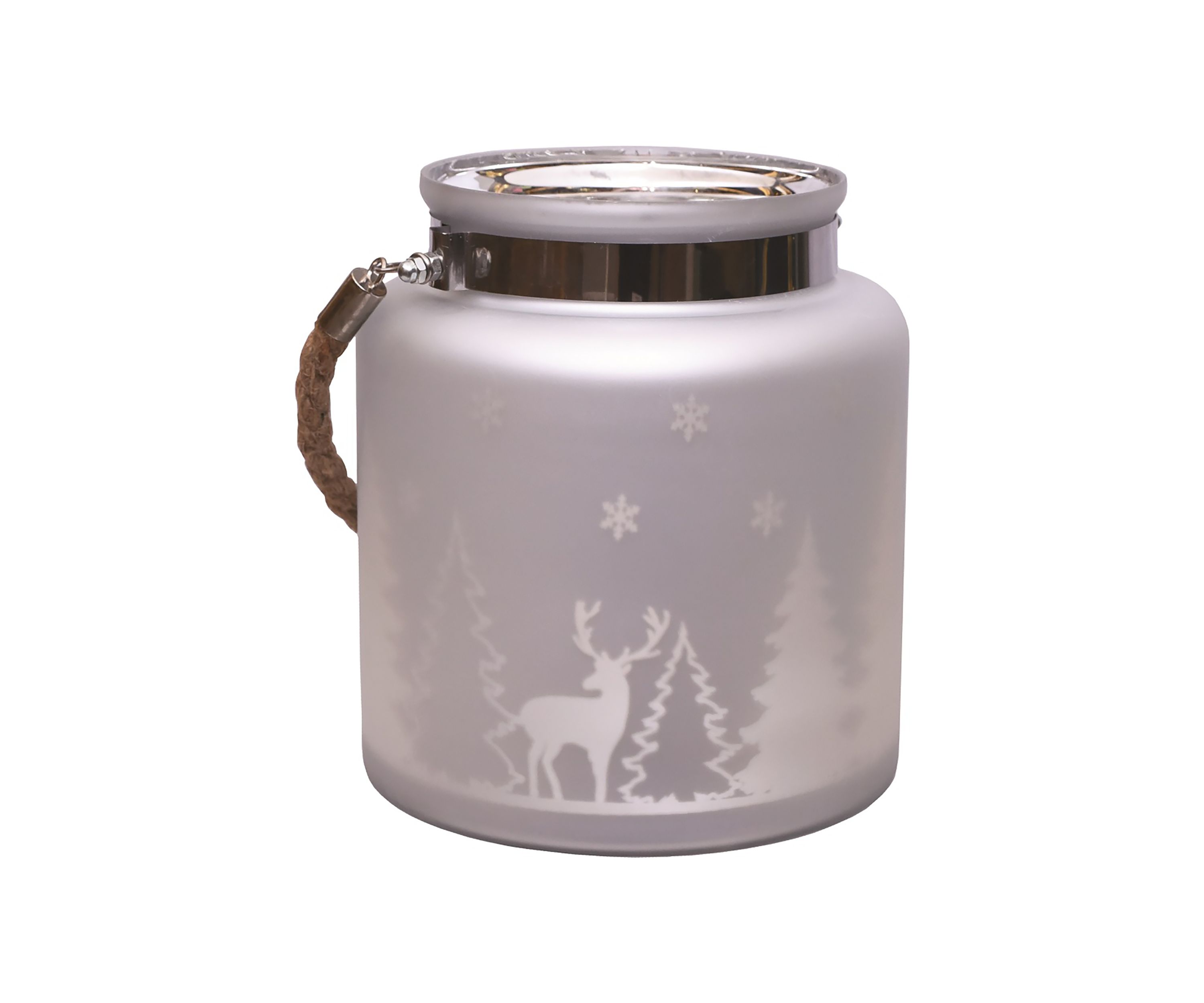 8" Silver Matte Winter Scene Christmas Pillar Candle Holder Lantern