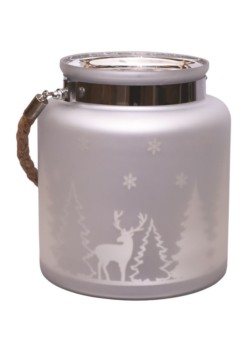 8" Silver Matte Winter Scene Christmas Pillar Candle Holder Lantern
