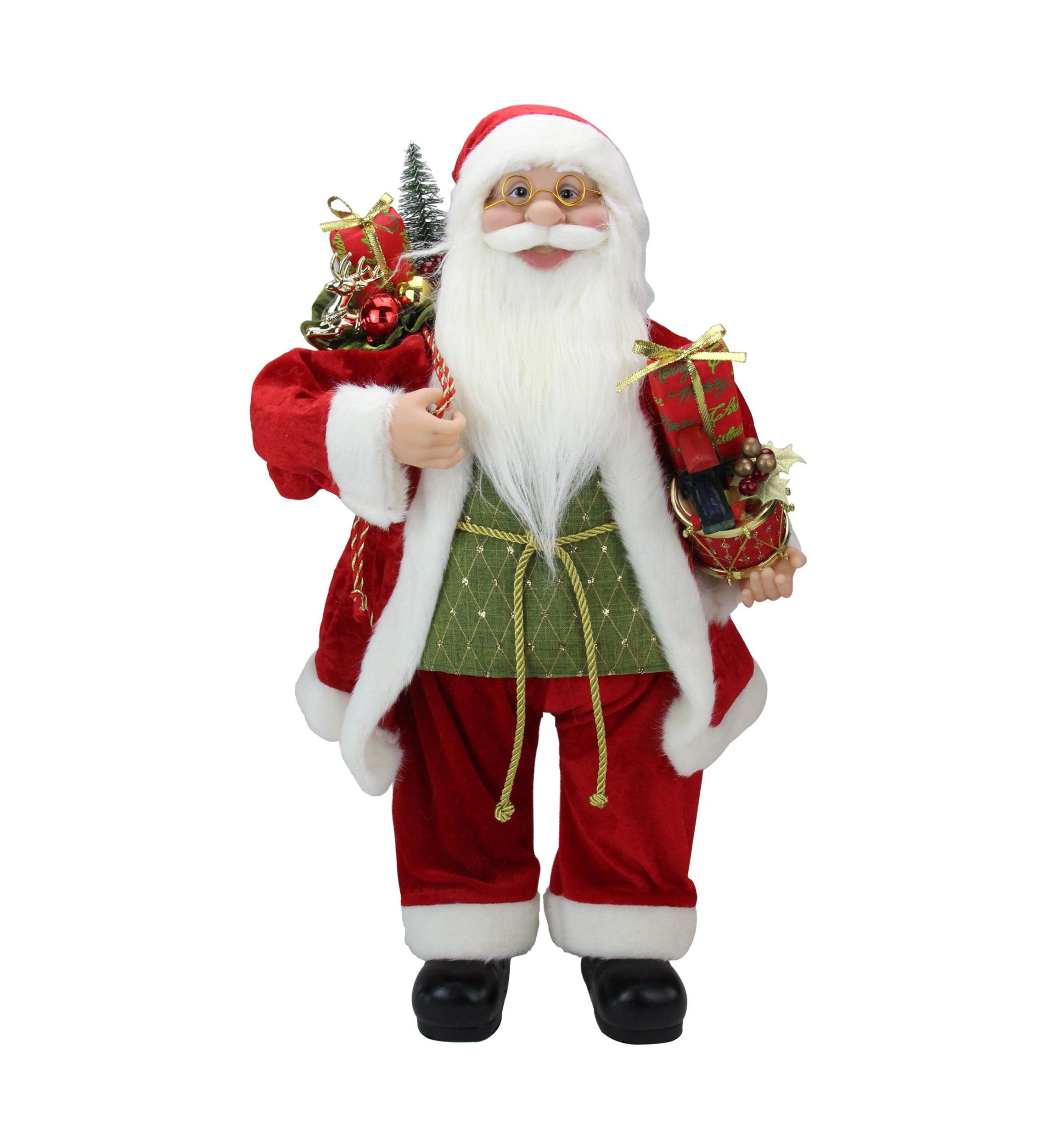 24Inch Red and White Santa Claus Christmas Figurine with Presents and Drum