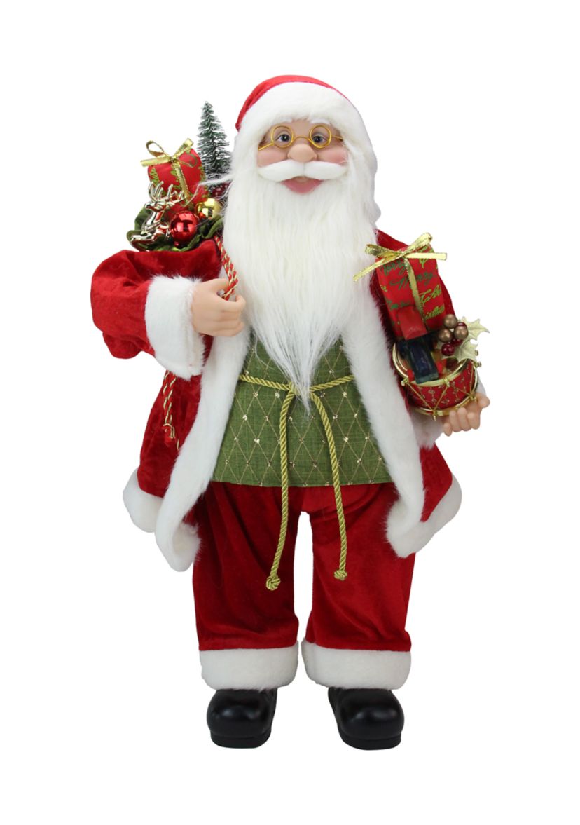 24Inch Red and White Santa Claus Christmas Figurine with Presents and Drum