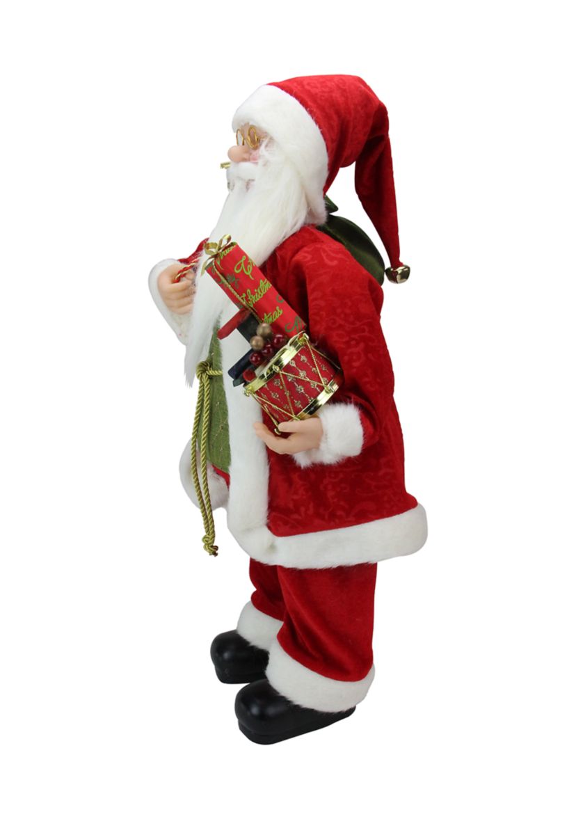 24Inch Red and White Santa Claus Christmas Figurine with Presents and Drum