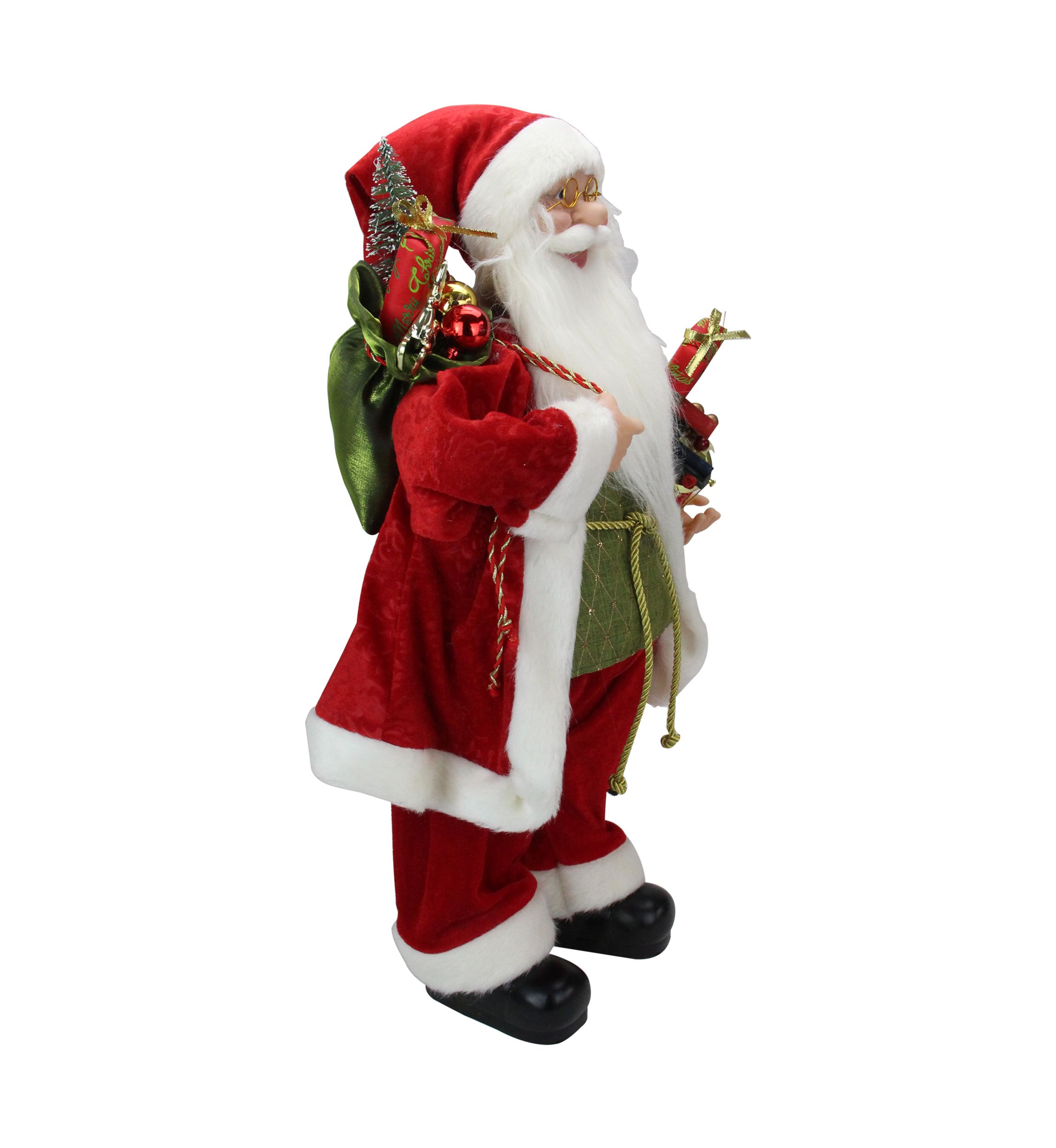 24Inch Red and White Santa Claus Christmas Figurine with Presents and Drum