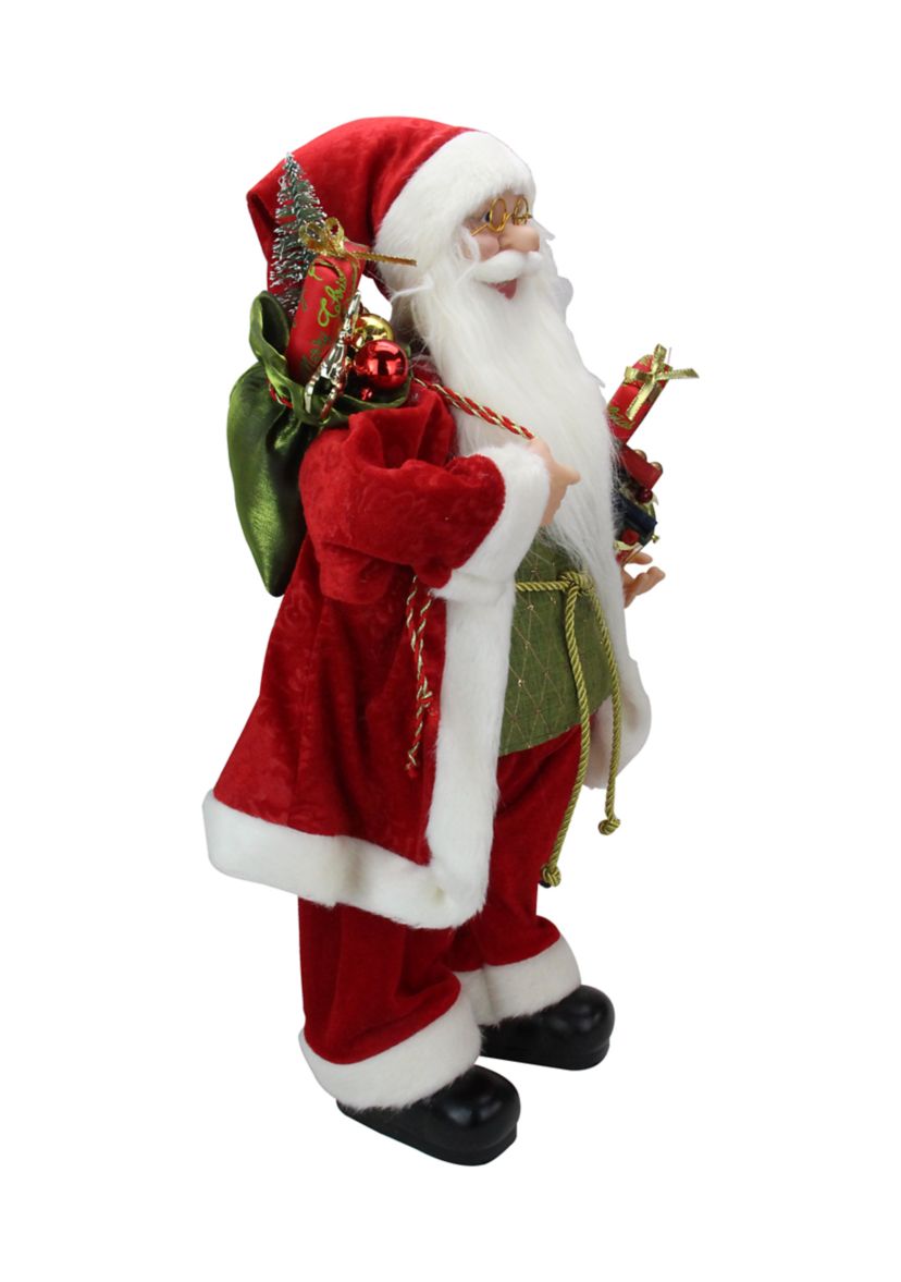 24Inch Red and White Santa Claus Christmas Figurine with Presents and Drum