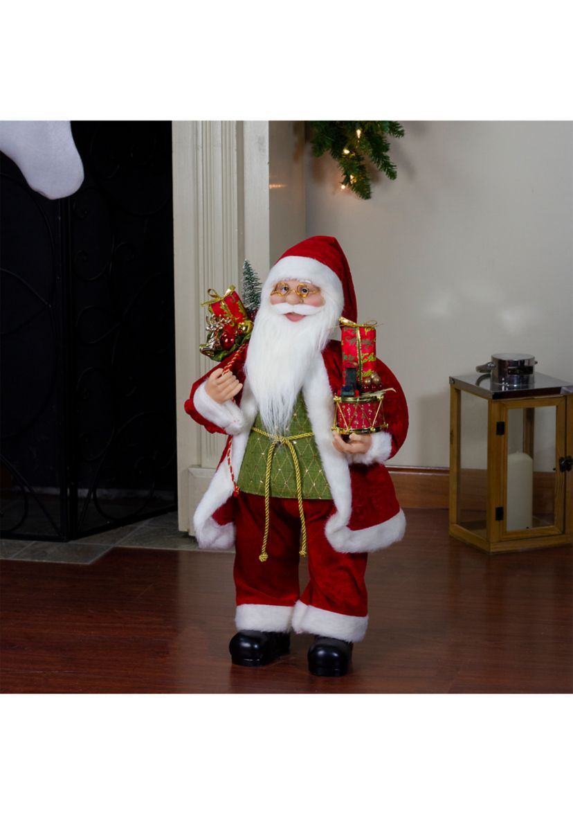 24Inch Red and White Santa Claus Christmas Figurine with Presents and Drum