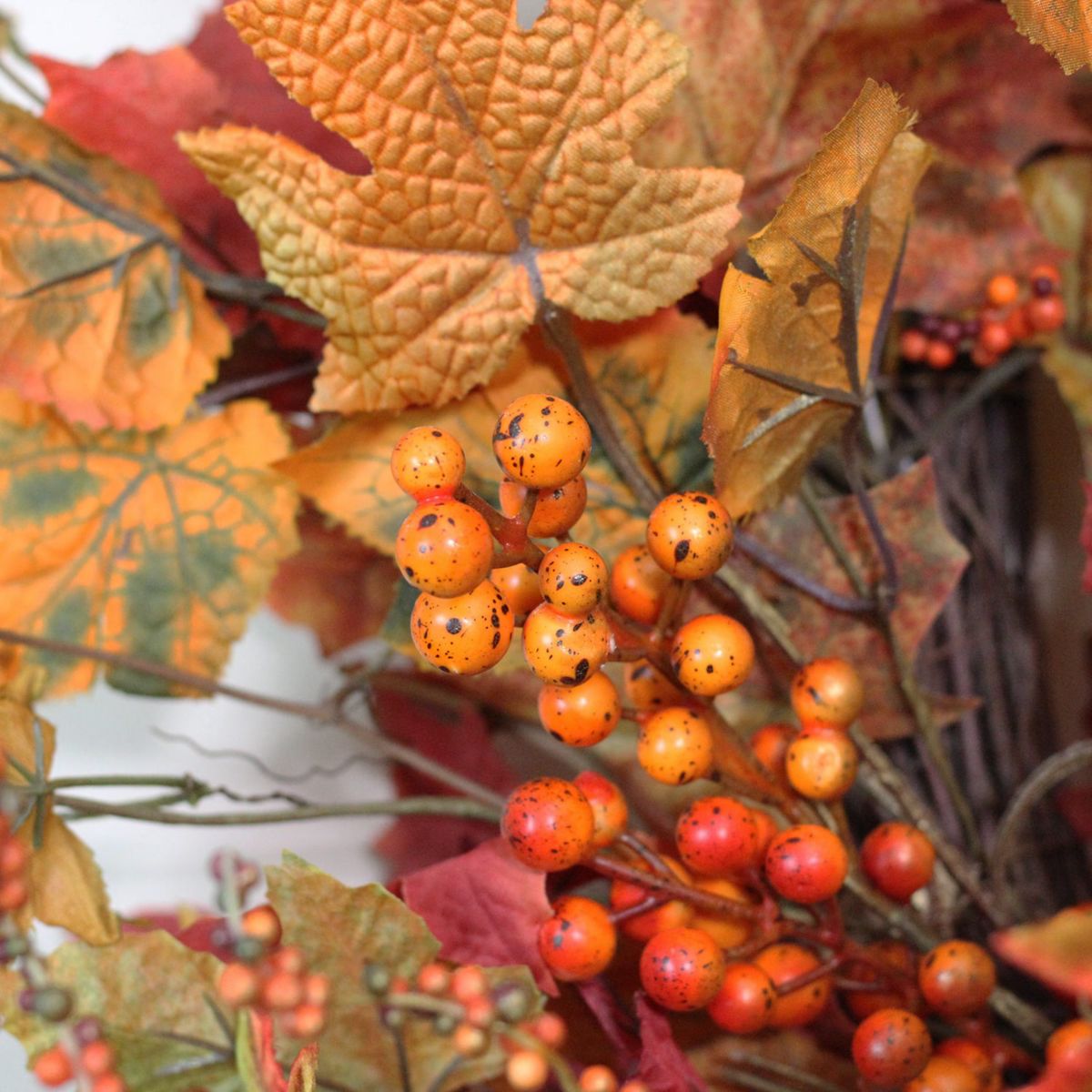 Fall Harvest Gold Berries and Autumn Leaves Artificial Twig Wreath - 22-Inch  Unlit