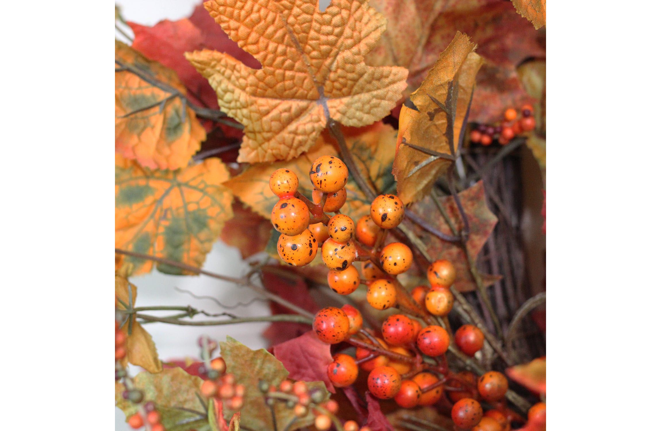 Fall Harvest Gold Berries and Autumn Leaves Artificial Twig Wreath - 22-Inch  Unlit