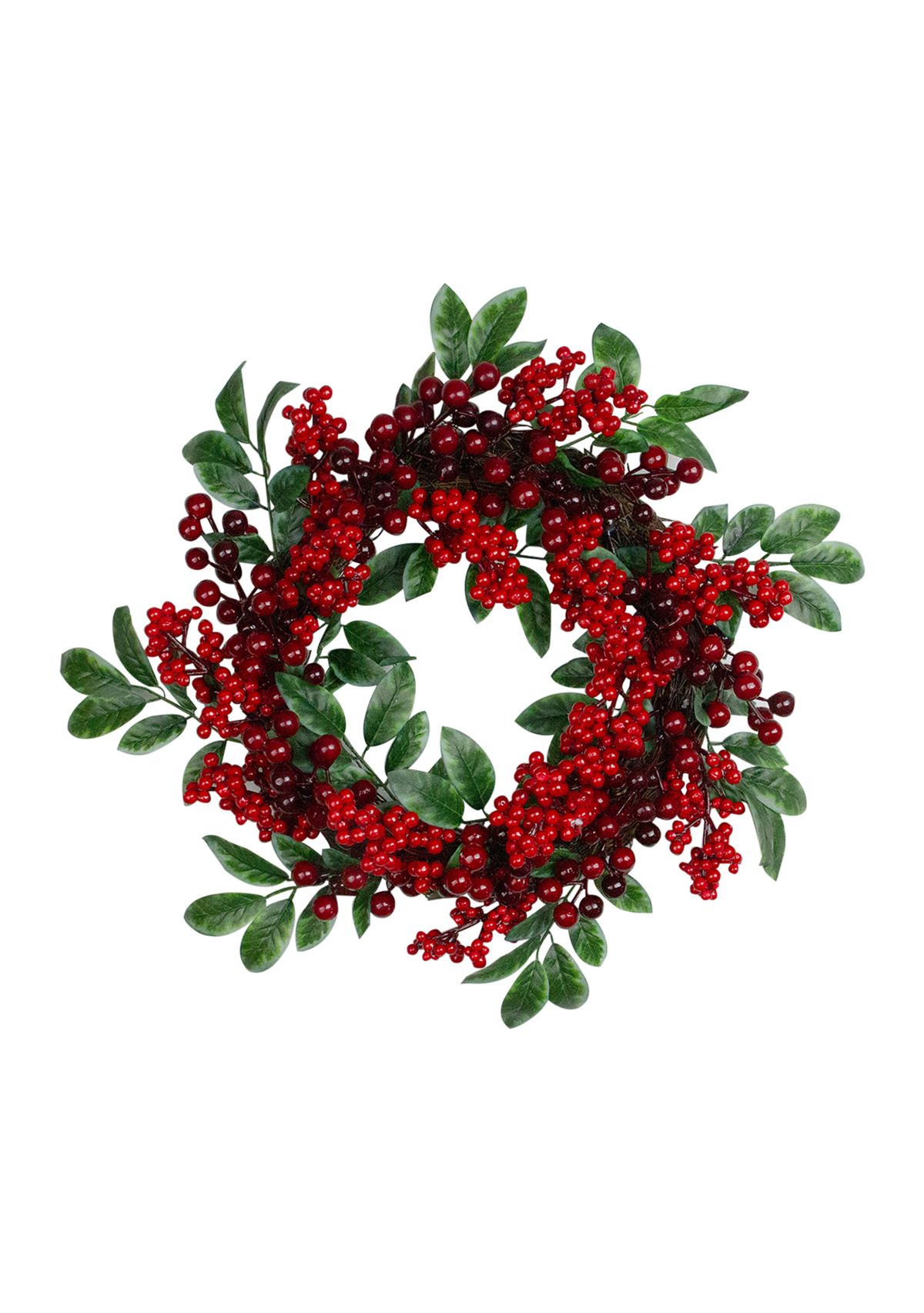 Red Berries and Two-Tone Green Leaves Artificial Christmas Wreath - 18-Inch  Unlit
