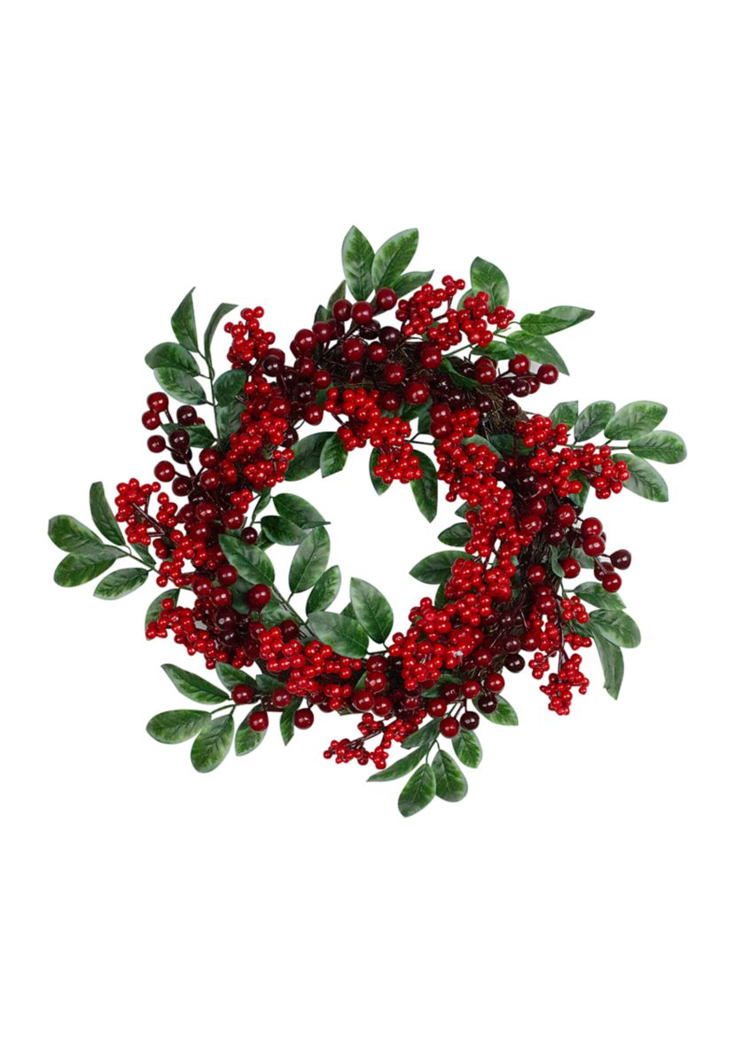 Red Berries and Two-Tone Green Leaves Artificial Christmas Wreath - 18-Inch  Unlit