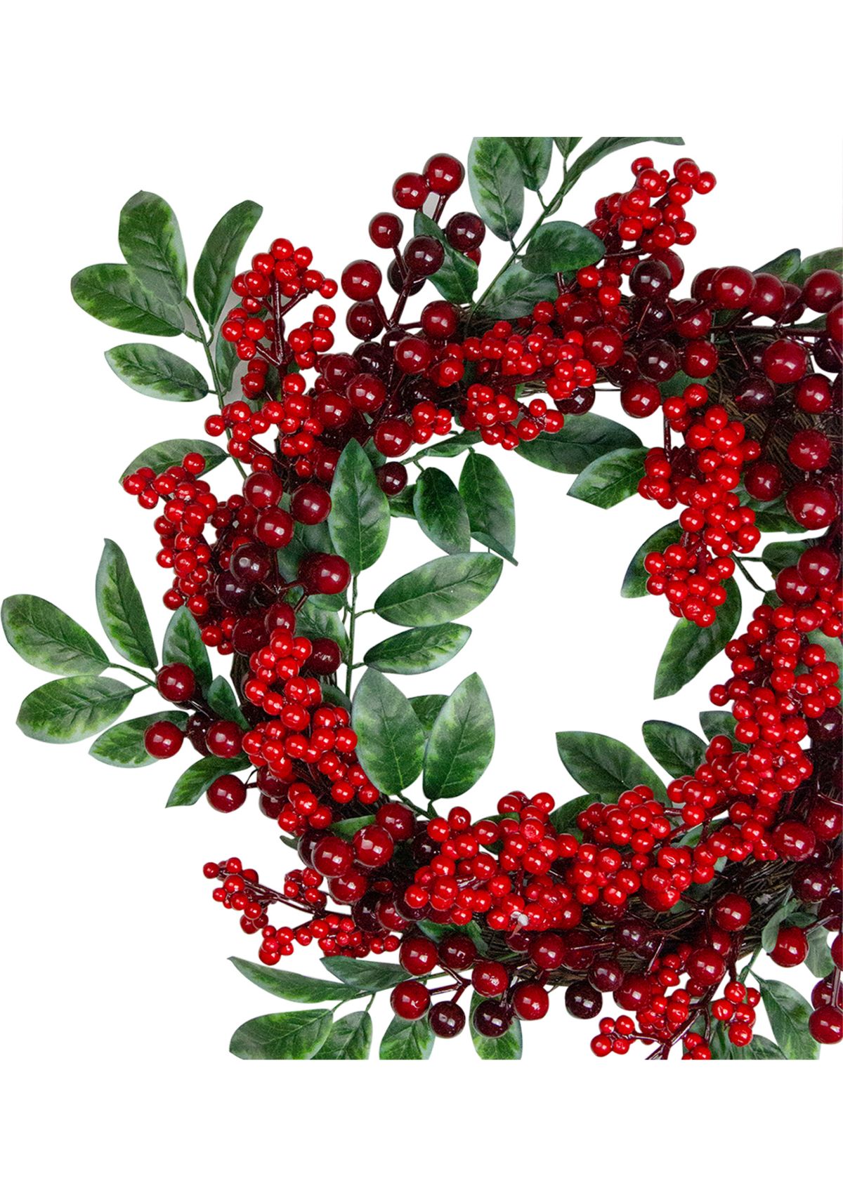 Red Berries and Two-Tone Green Leaves Artificial Christmas Wreath - 18-Inch  Unlit