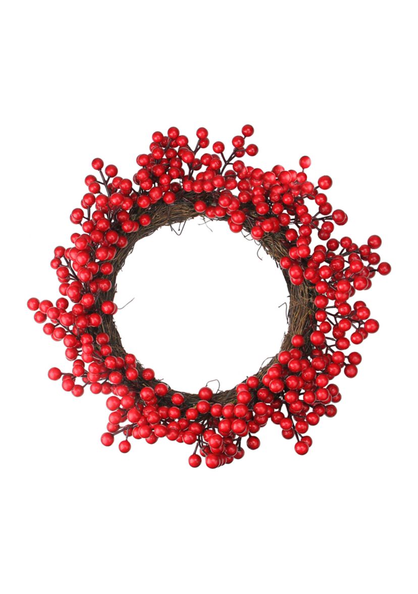 Crimson and Merlot Red Berries Artificial Winter Christmas Wreath - 16-Inch  Unlit