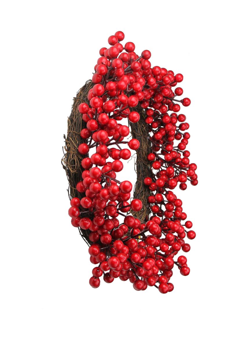 Crimson and Merlot Red Berries Artificial Winter Christmas Wreath - 16-Inch  Unlit