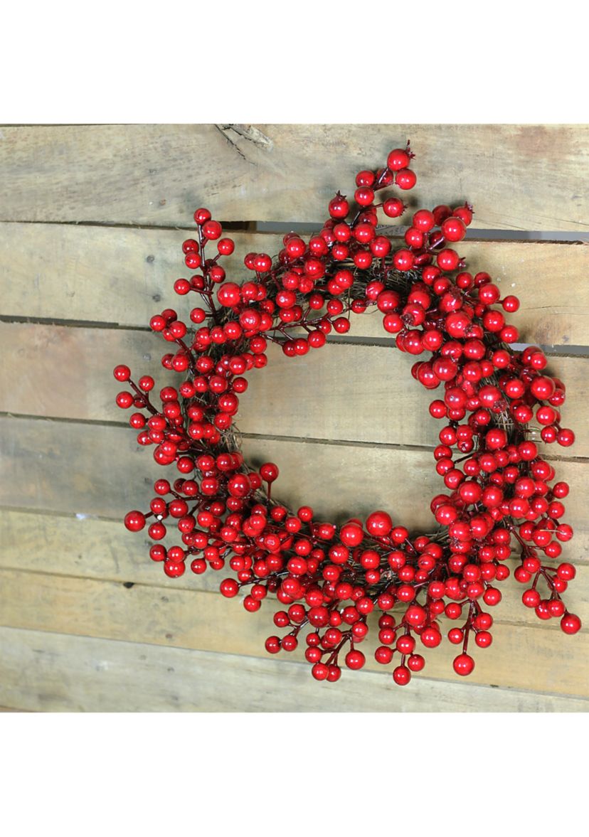 Crimson and Merlot Red Berries Artificial Winter Christmas Wreath - 16-Inch  Unlit