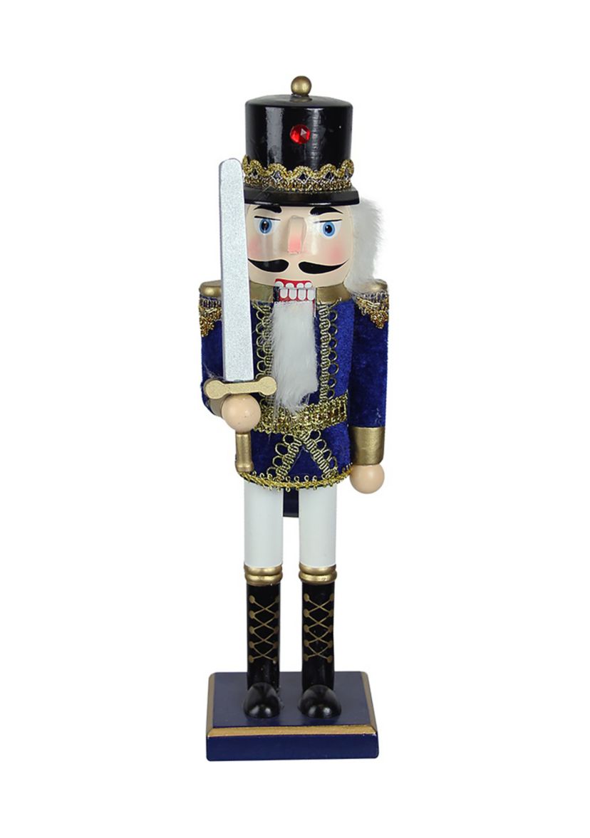 14Inch Blue and White Christmas Nutcracker Soldier with Sword Tabletop Decor