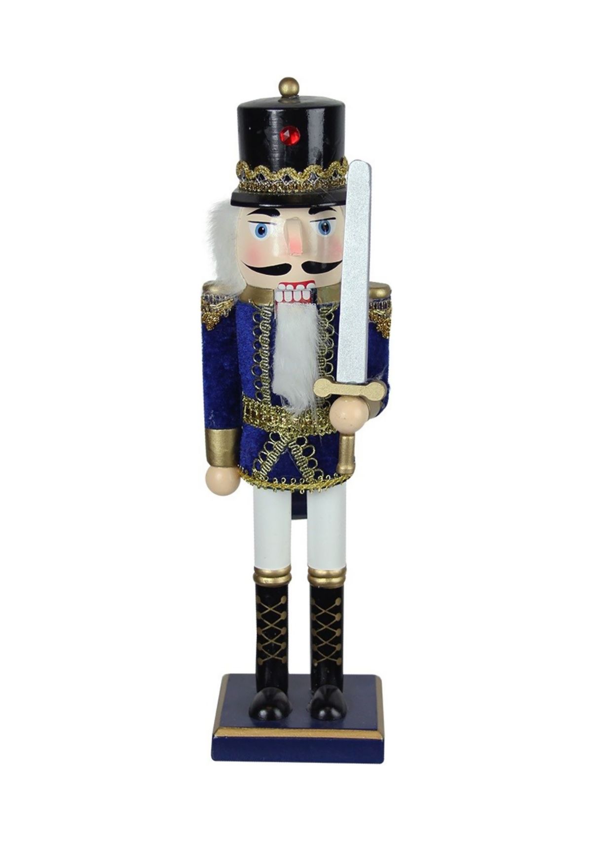 14Inch Blue and White Christmas Nutcracker Soldier with Sword Tabletop Decor