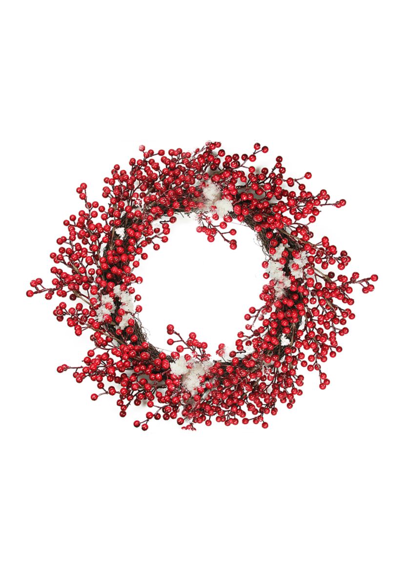 Red Berry with Frosted Accents Artificial Christmas Wreath - 18-Inch  Unlit