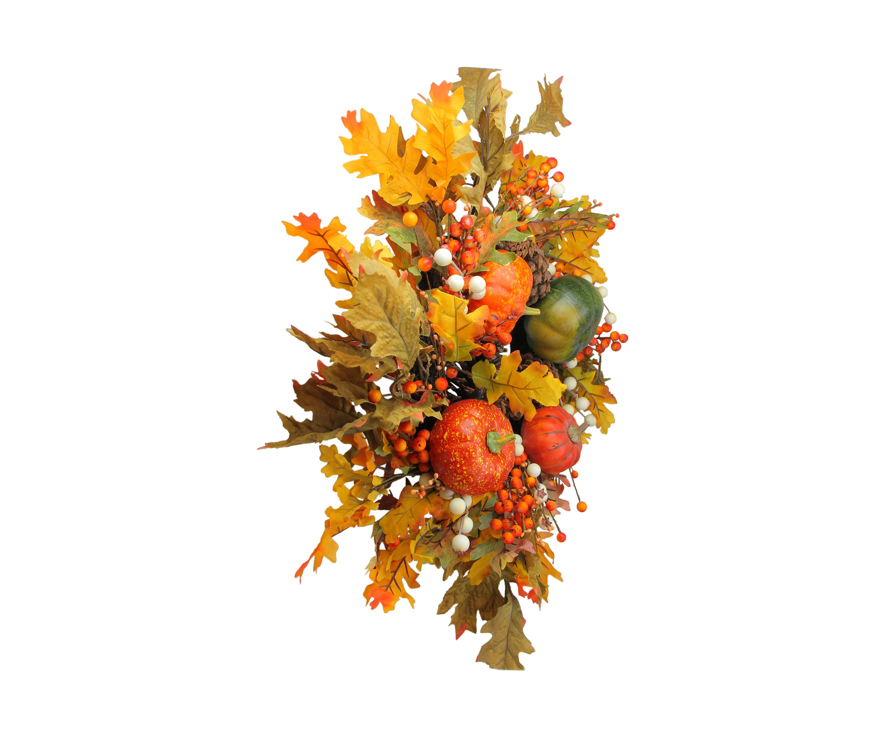 Fallen Leaves with Pine Cones and Pumpkins Artificial Thanksgiving Wreath  Orange 24- inch