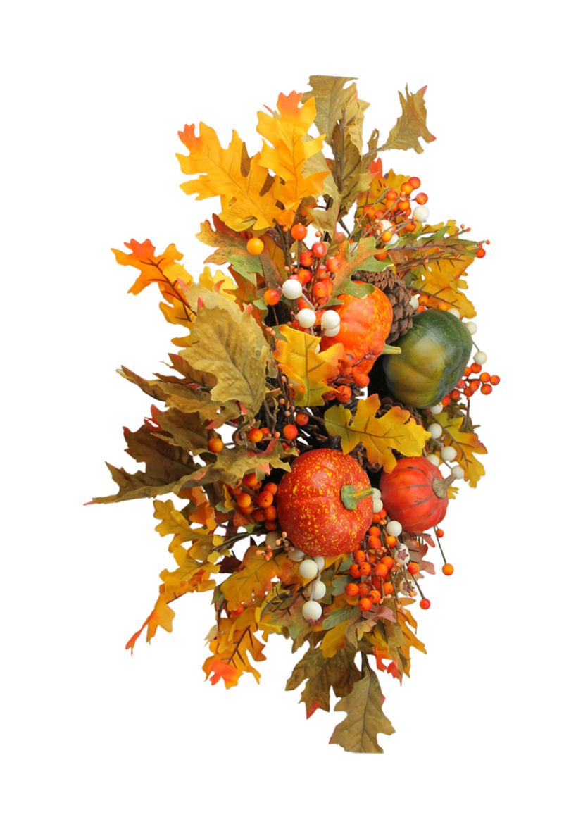 Fallen Leaves with Pine Cones and Pumpkins Artificial Thanksgiving Wreath  Orange 24- inch