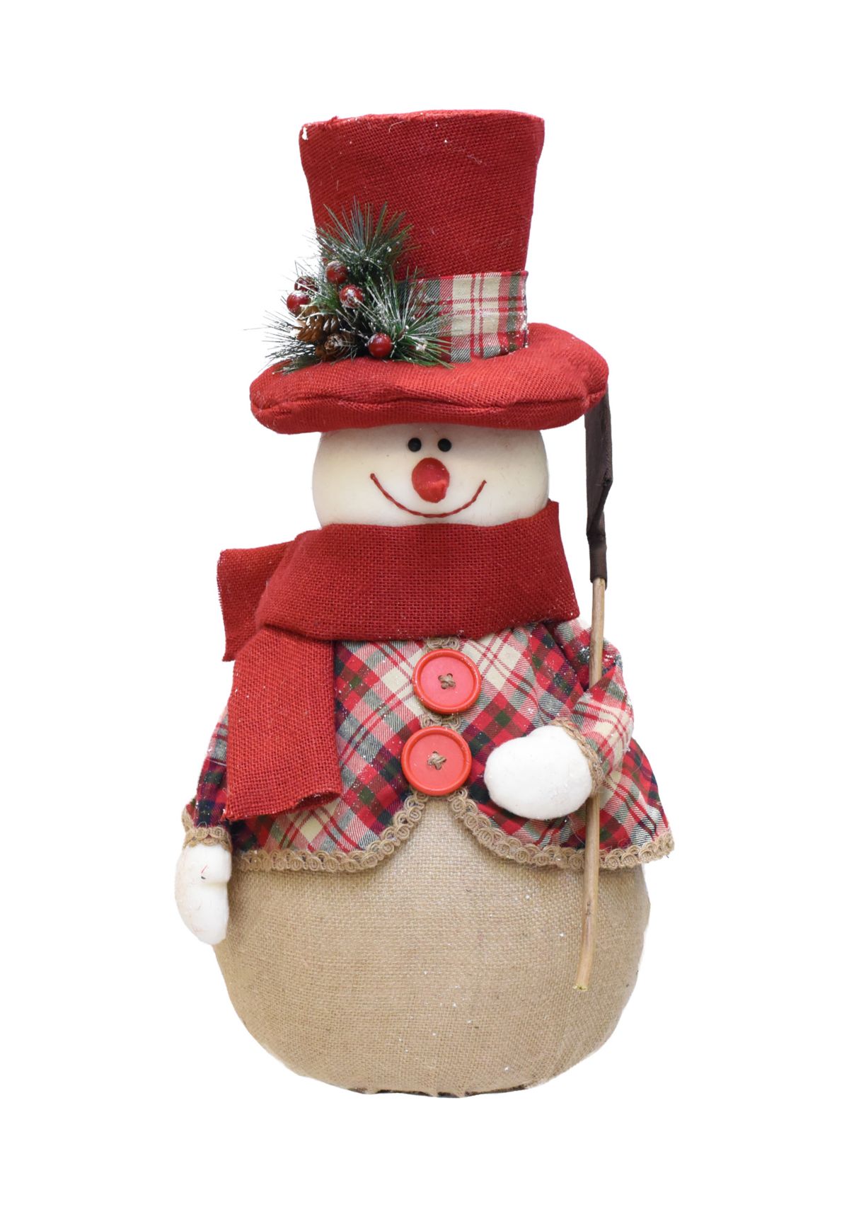 22.75Inch Red and Brown Plaid Snowman with Shovel Tabletop Christmas Figure
