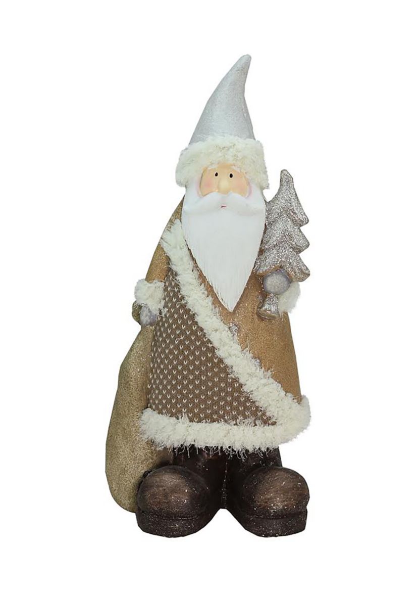 18.5Inch Brown and White Santa Holding Christmas Tree Tabletop Figurine