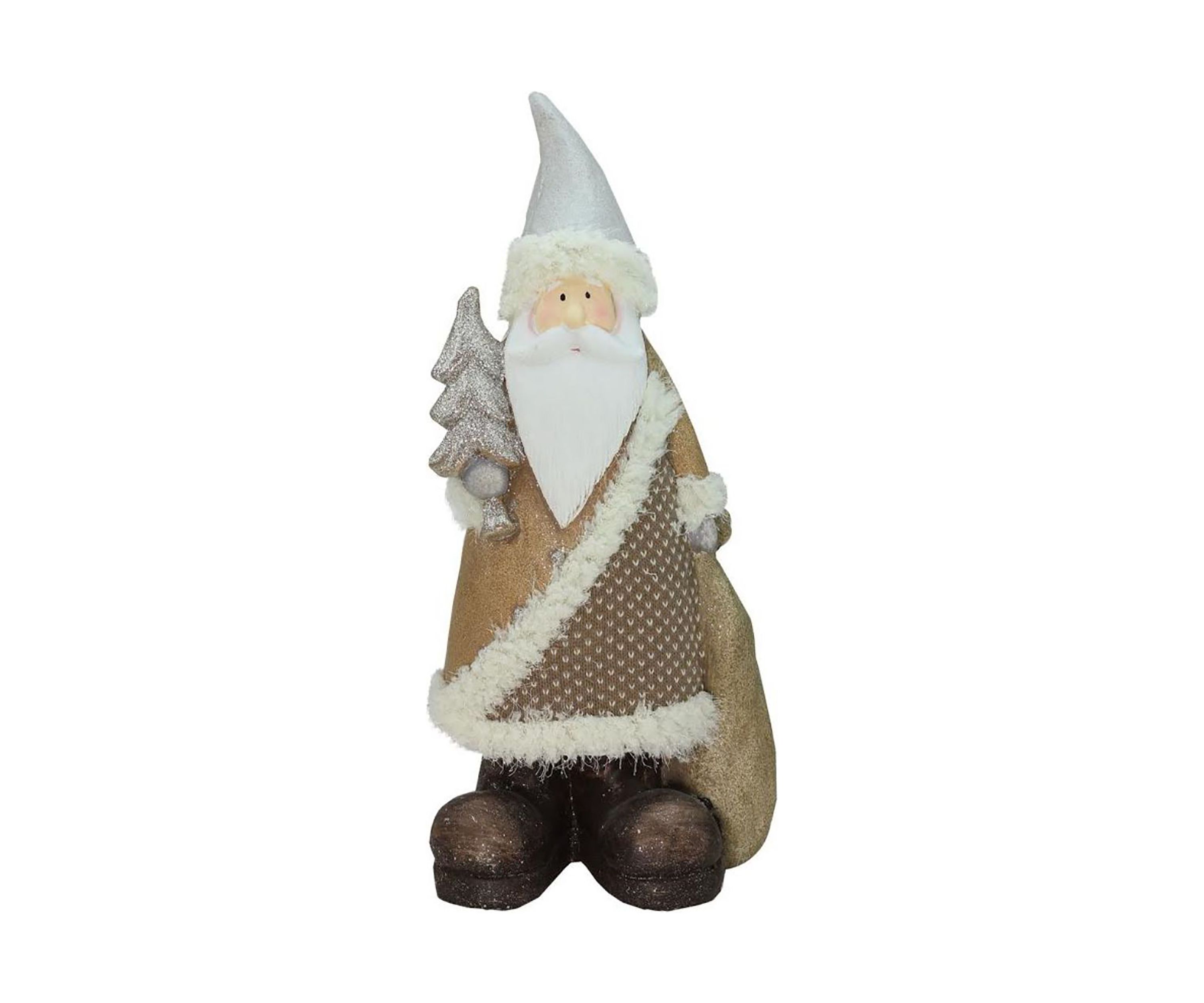 18.5Inch Brown and White Santa Holding Christmas Tree Tabletop Figurine