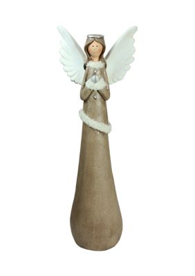 24Inch Brown and Silver Praying Angel Christmas Tabletop Figure