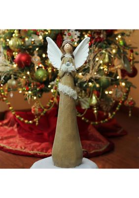 24Inch Brown and Silver Praying Angel Christmas Tabletop Figure