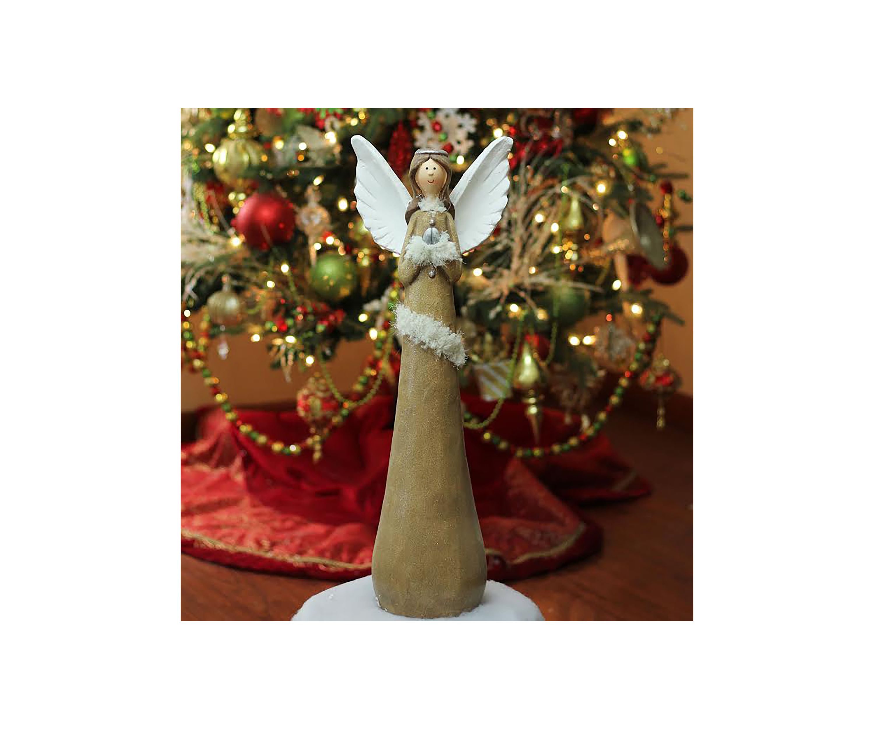 24Inch Brown and Silver Praying Angel Christmas Tabletop Figure