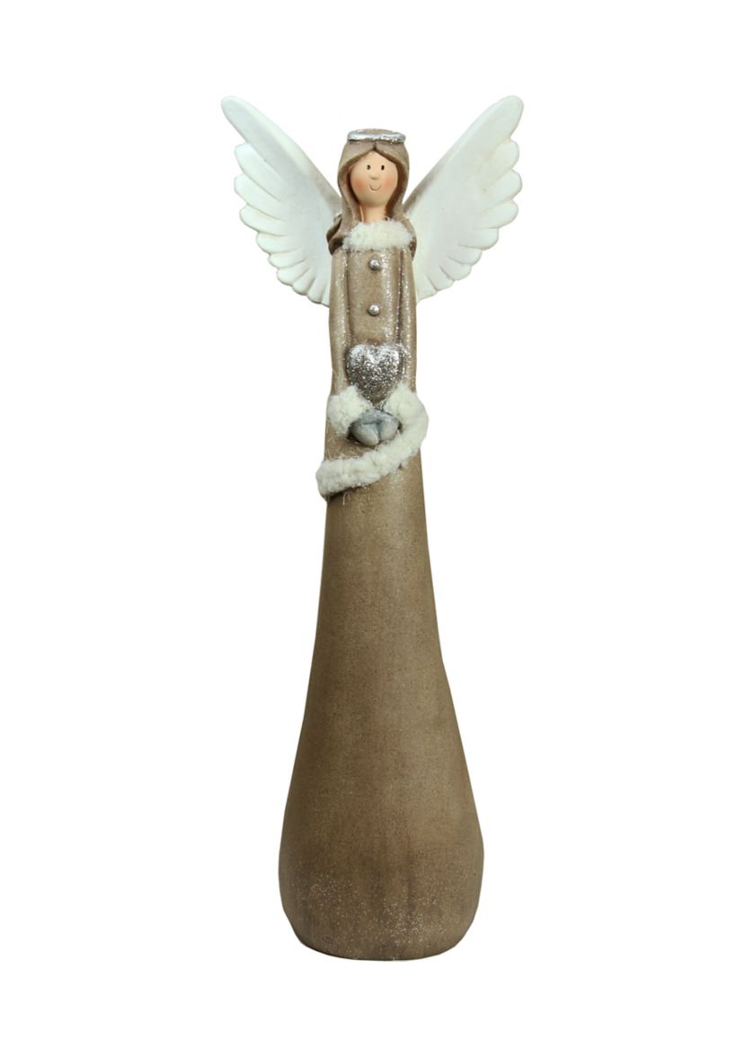 24Inch Brown and White Angel with Heart Christmas Tabletop Figurine