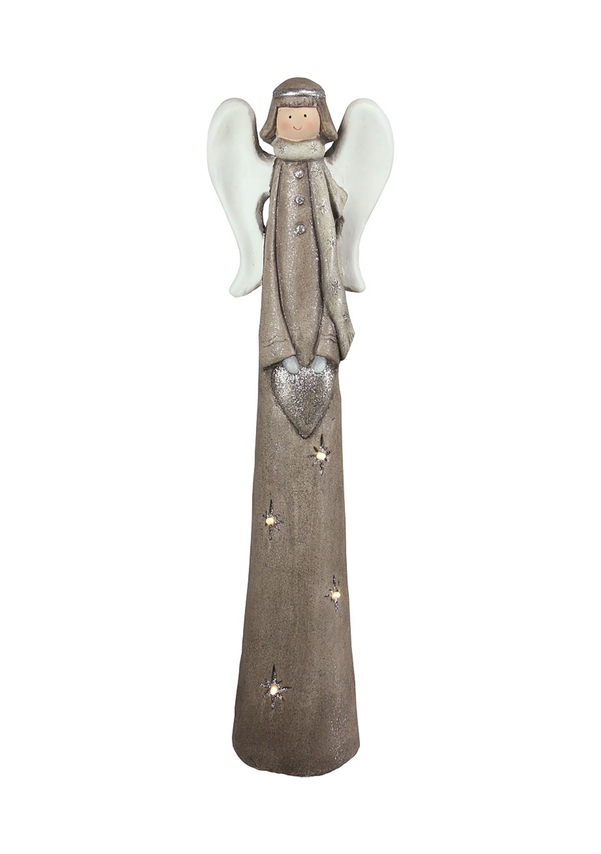 24Inch Brown and White LED Lighted Angel With Heart Christmas Tabletop Figurine