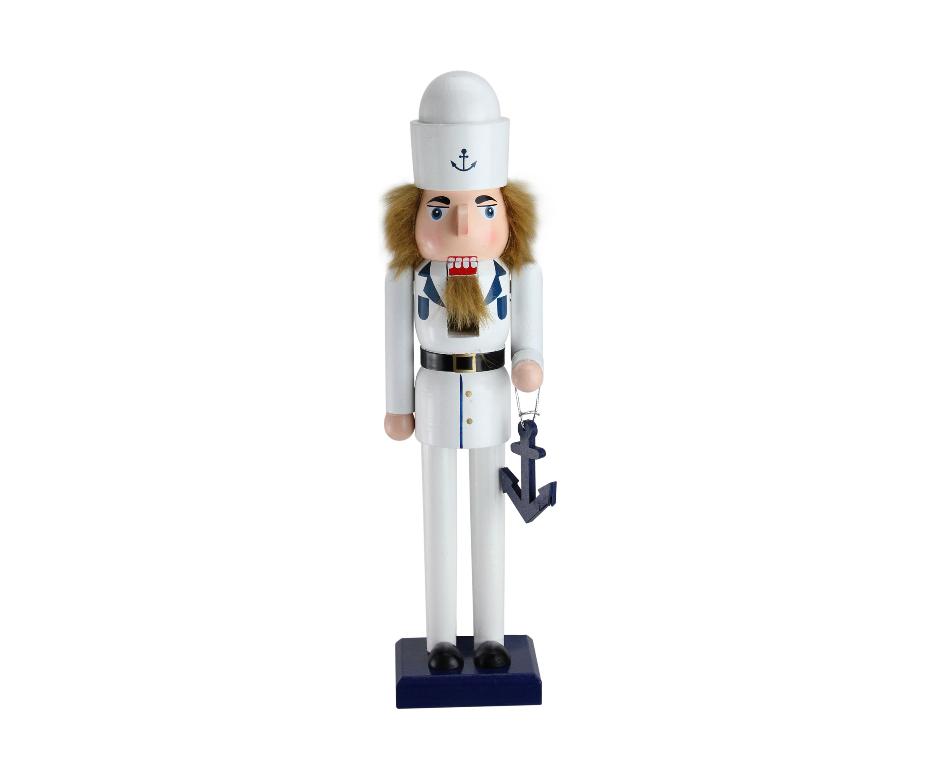 15Inch White and Blue Navy Sailor with Anchor Wooden Christmas Nutcracker