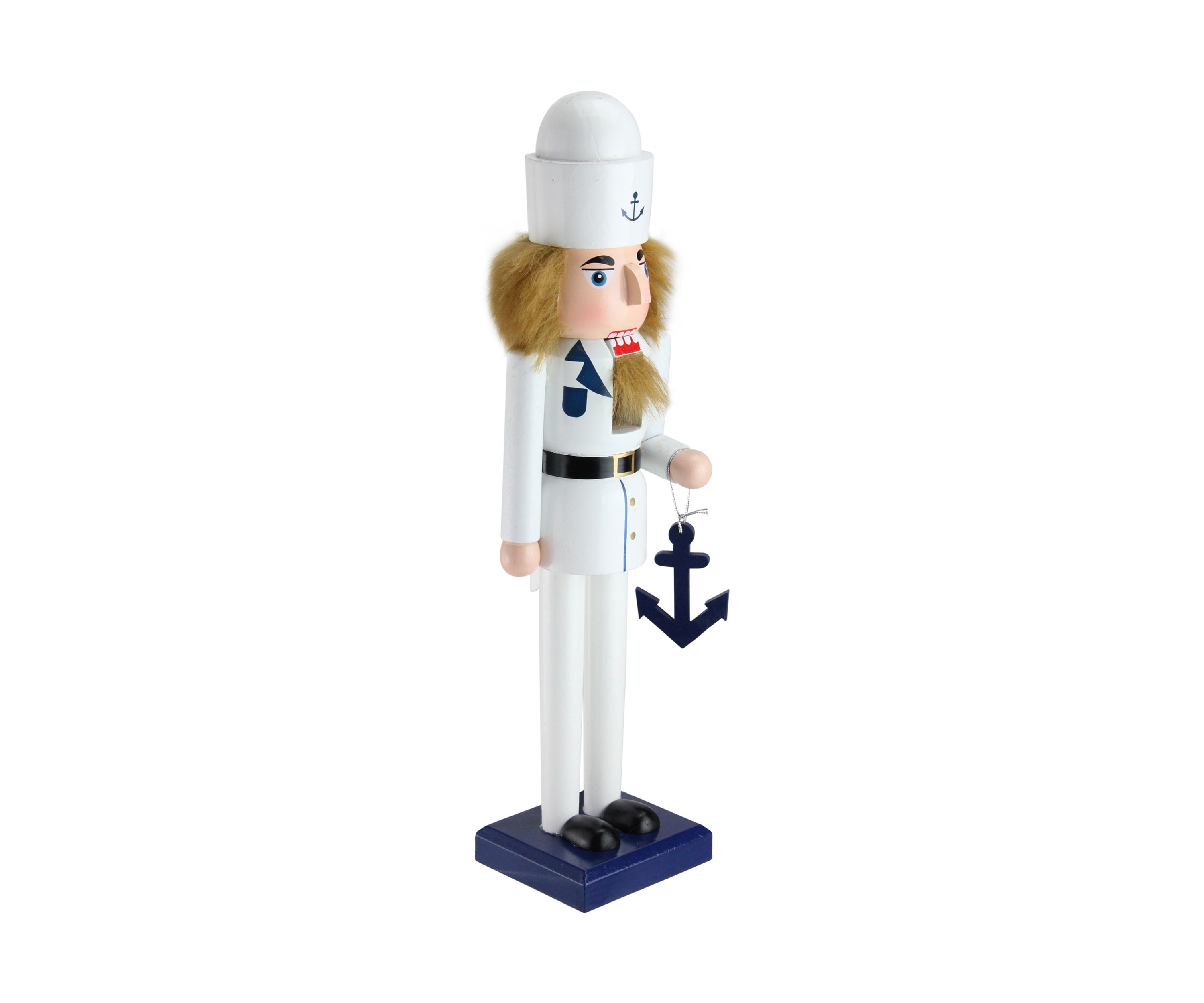 15Inch White and Blue Navy Sailor with Anchor Wooden Christmas Nutcracker