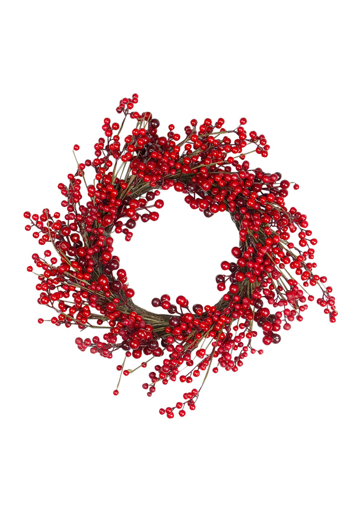Red Berry Artificial Christmas Twig Wreath - 20-Inch  Unlit