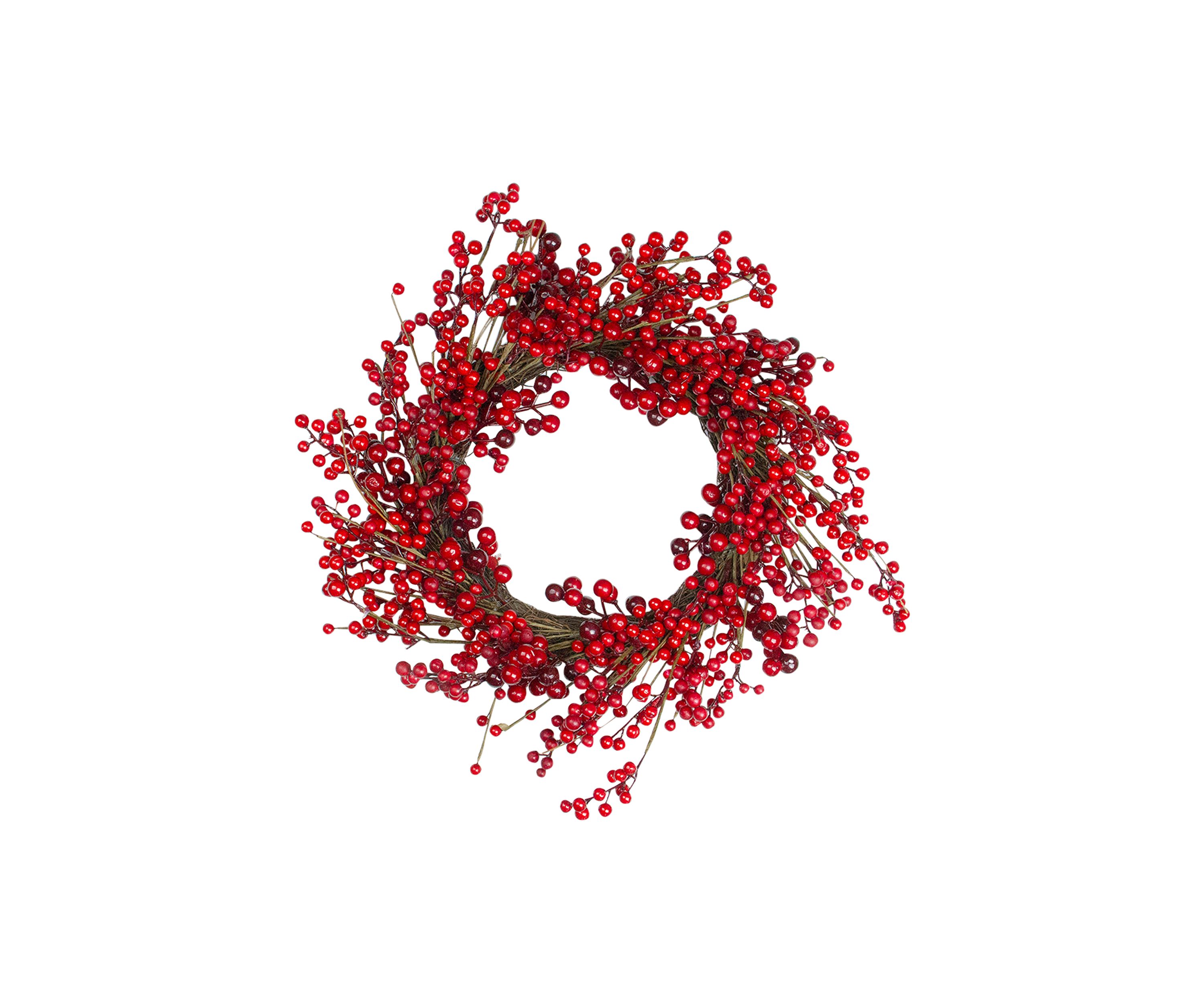 Red Berry Artificial Christmas Twig Wreath - 20-Inch  Unlit
