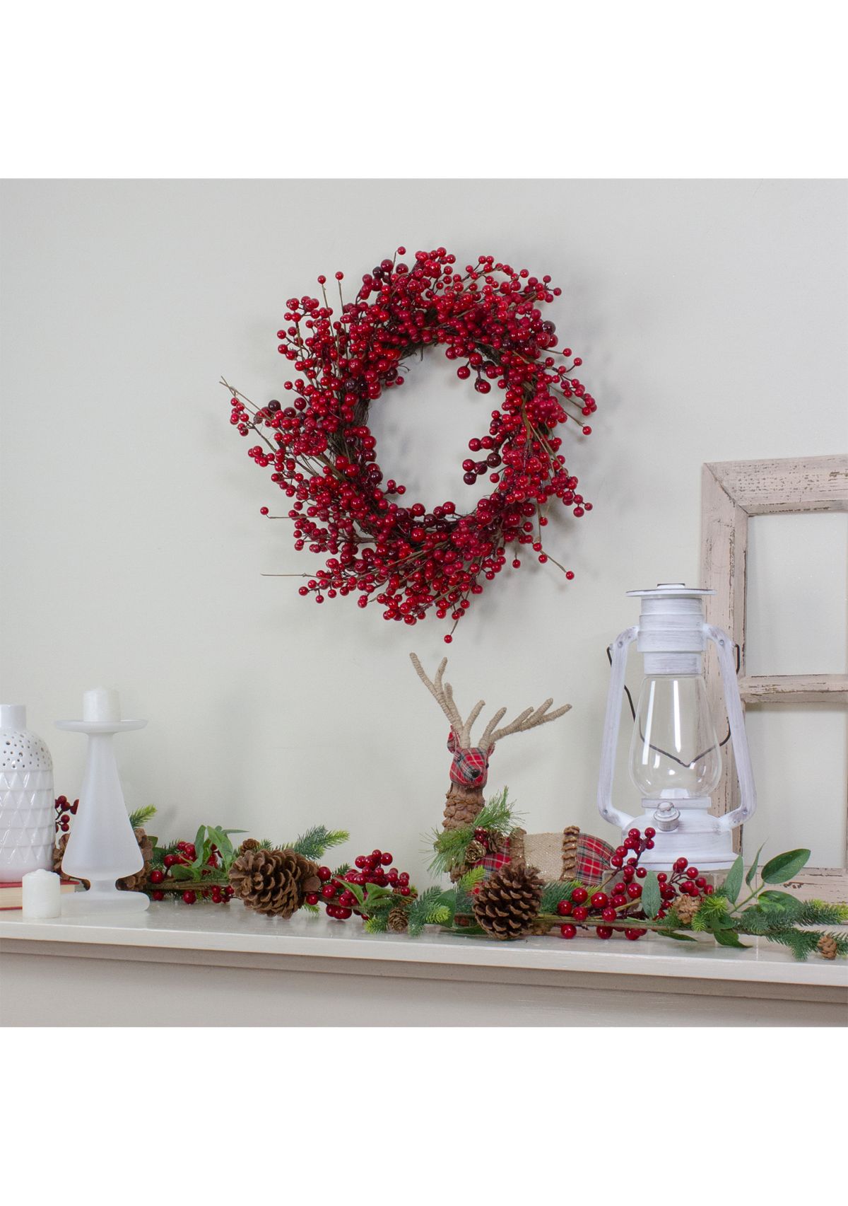 Red Berry Artificial Christmas Twig Wreath - 20-Inch  Unlit