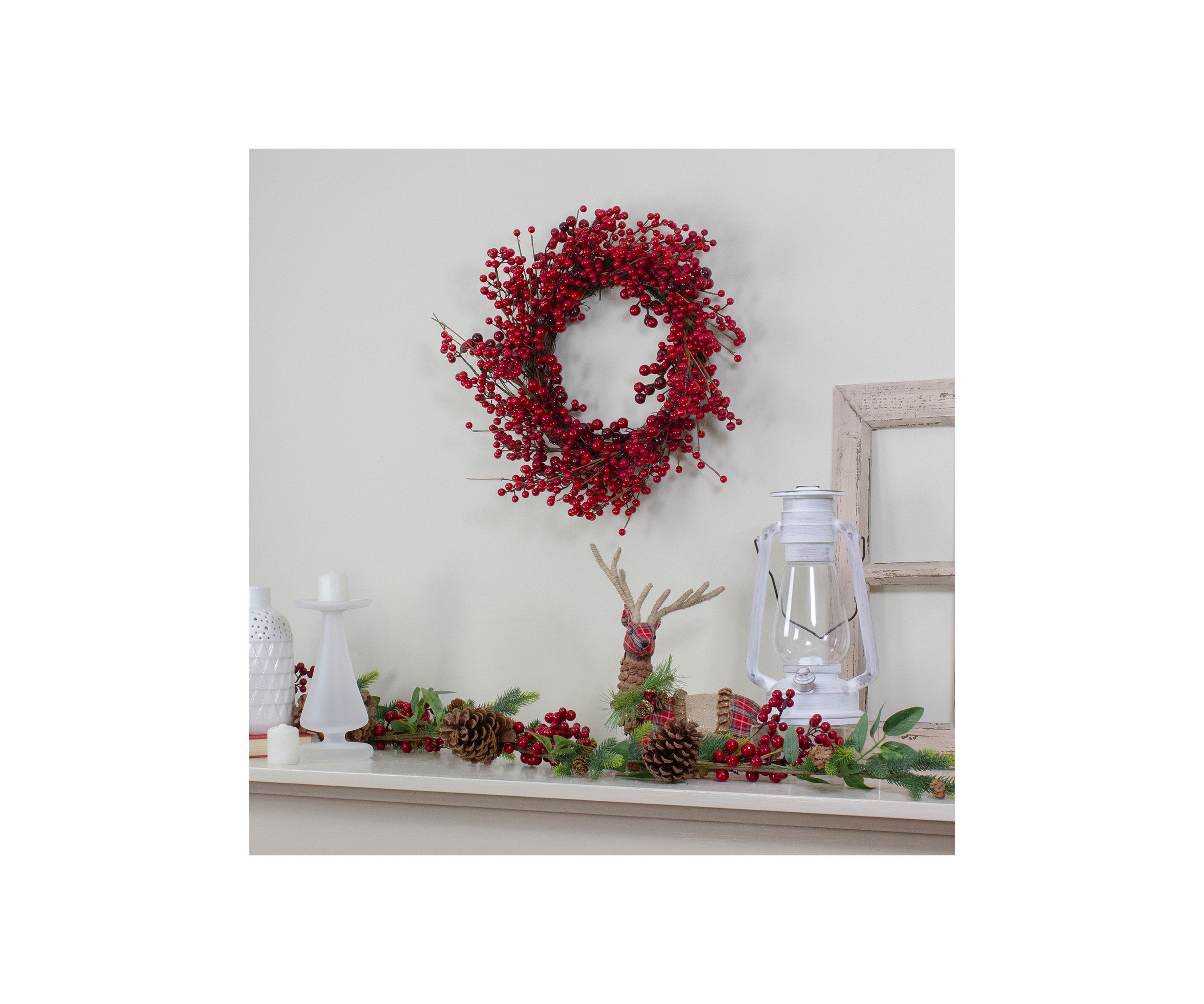 Red Berry Artificial Christmas Twig Wreath - 20-Inch  Unlit